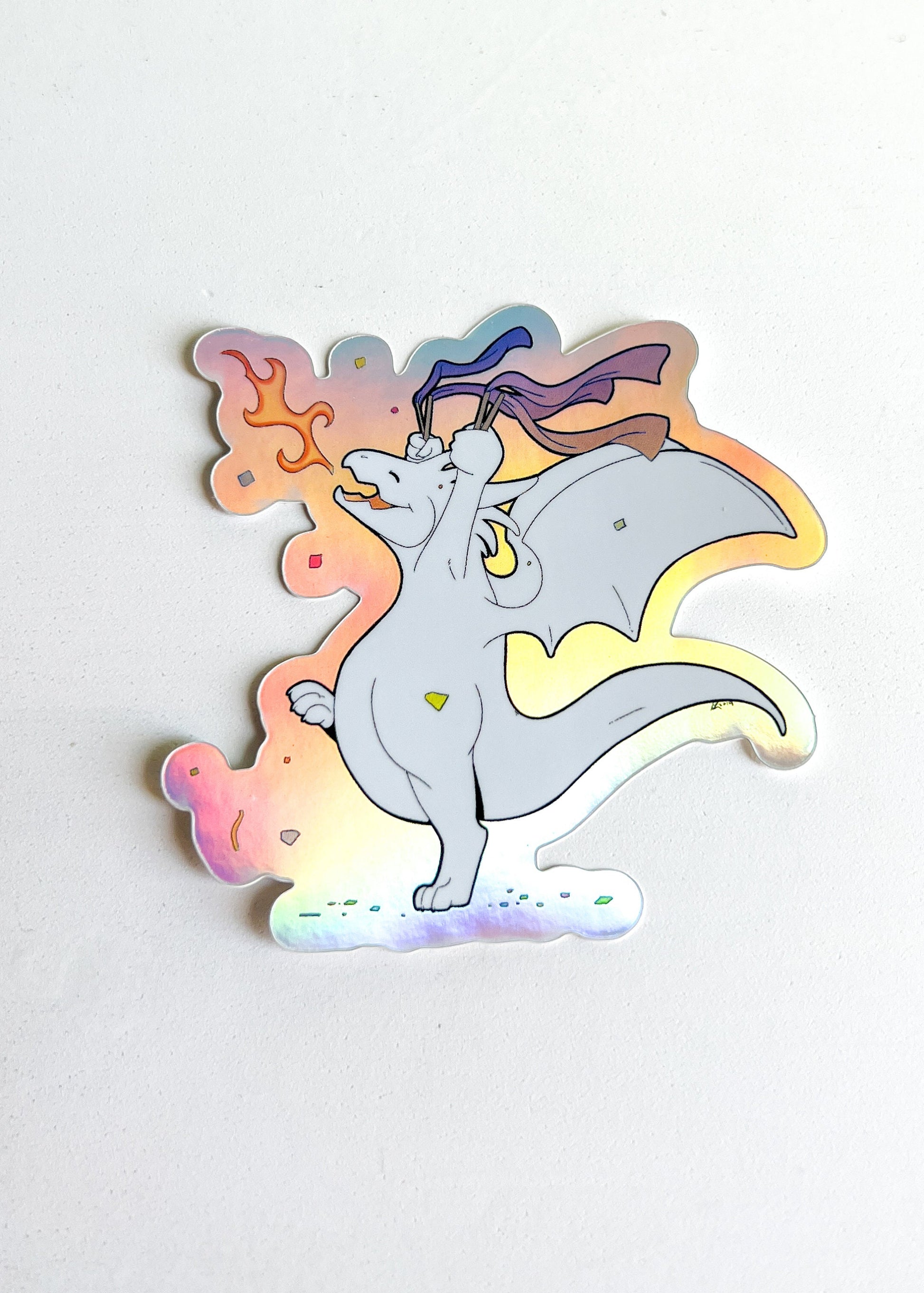 Holographic Dragon Sticker | Iridescent Mythical Fantasy Celebration Decal | Water Bottle Laptop Journal Scrapbook Art | Fairycore Whimsical