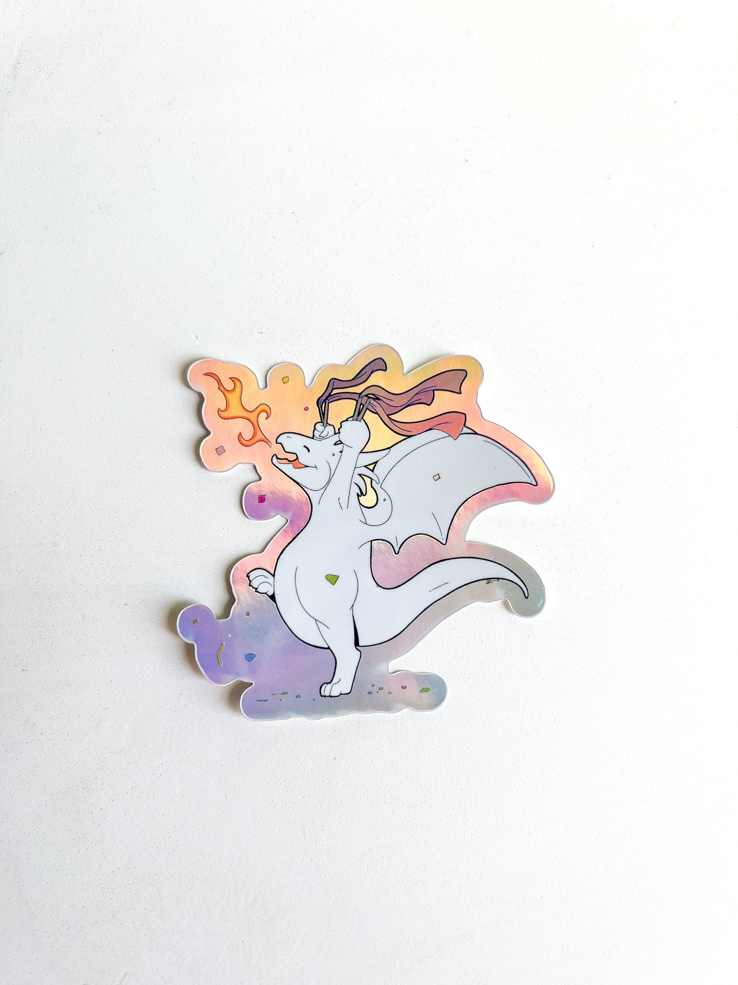 Holographic Dragon Sticker | Iridescent Mythical Fantasy Celebration Decal | Water Bottle Laptop Journal Scrapbook Art | Fairycore Whimsical