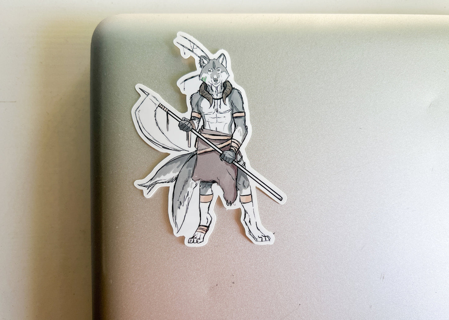 Wolf Reaper Sticker | Fantasy Inspired Warrior Laptop Decal | Furry Mythical Creature Slayer Fighter | Legendary Wulver Fairycore Goblincore