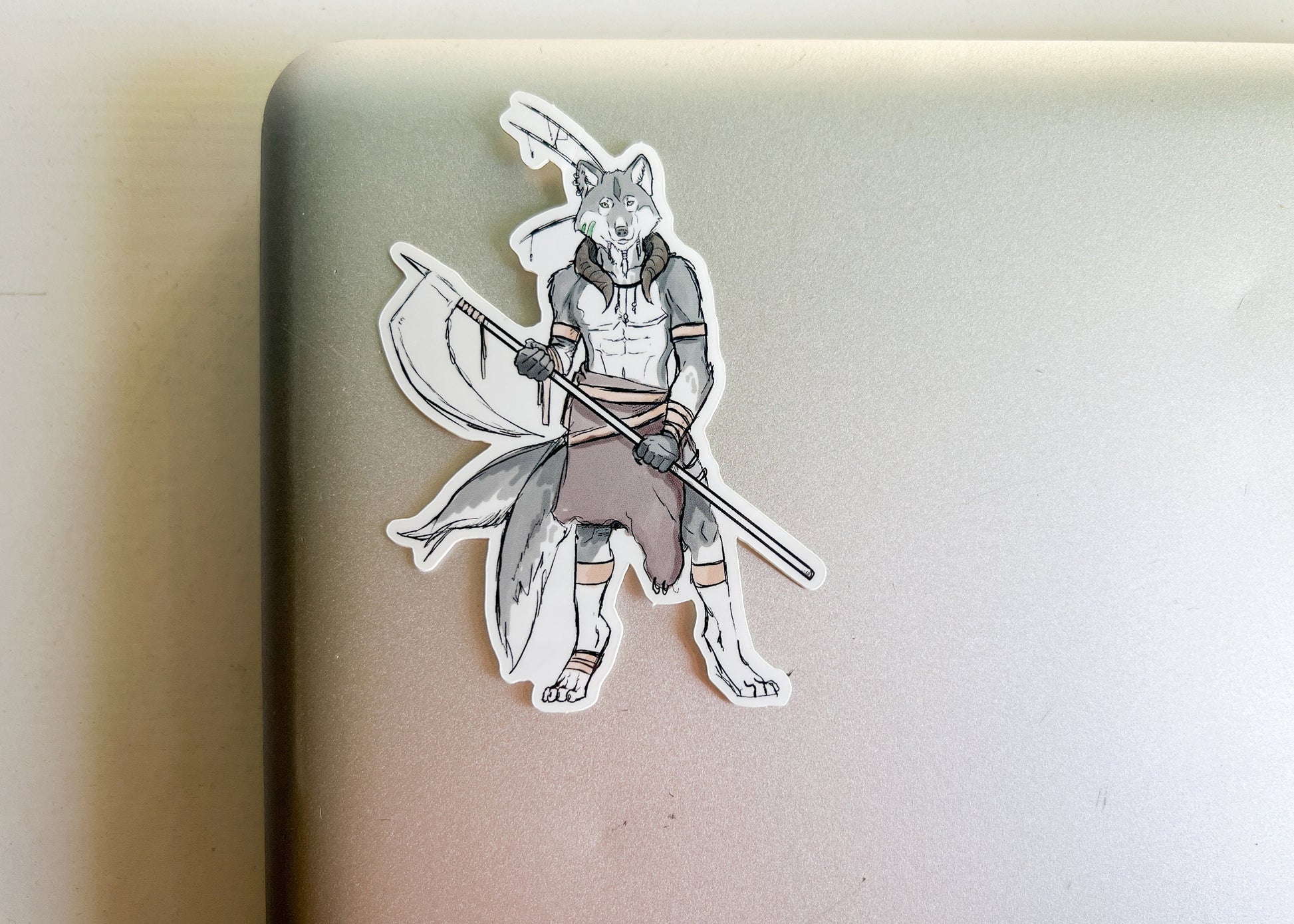Wolf Reaper Sticker | Fantasy Inspired Warrior Laptop Decal | Furry Mythical Creature Slayer Fighter | Legendary Wulver Fairycore Goblincore