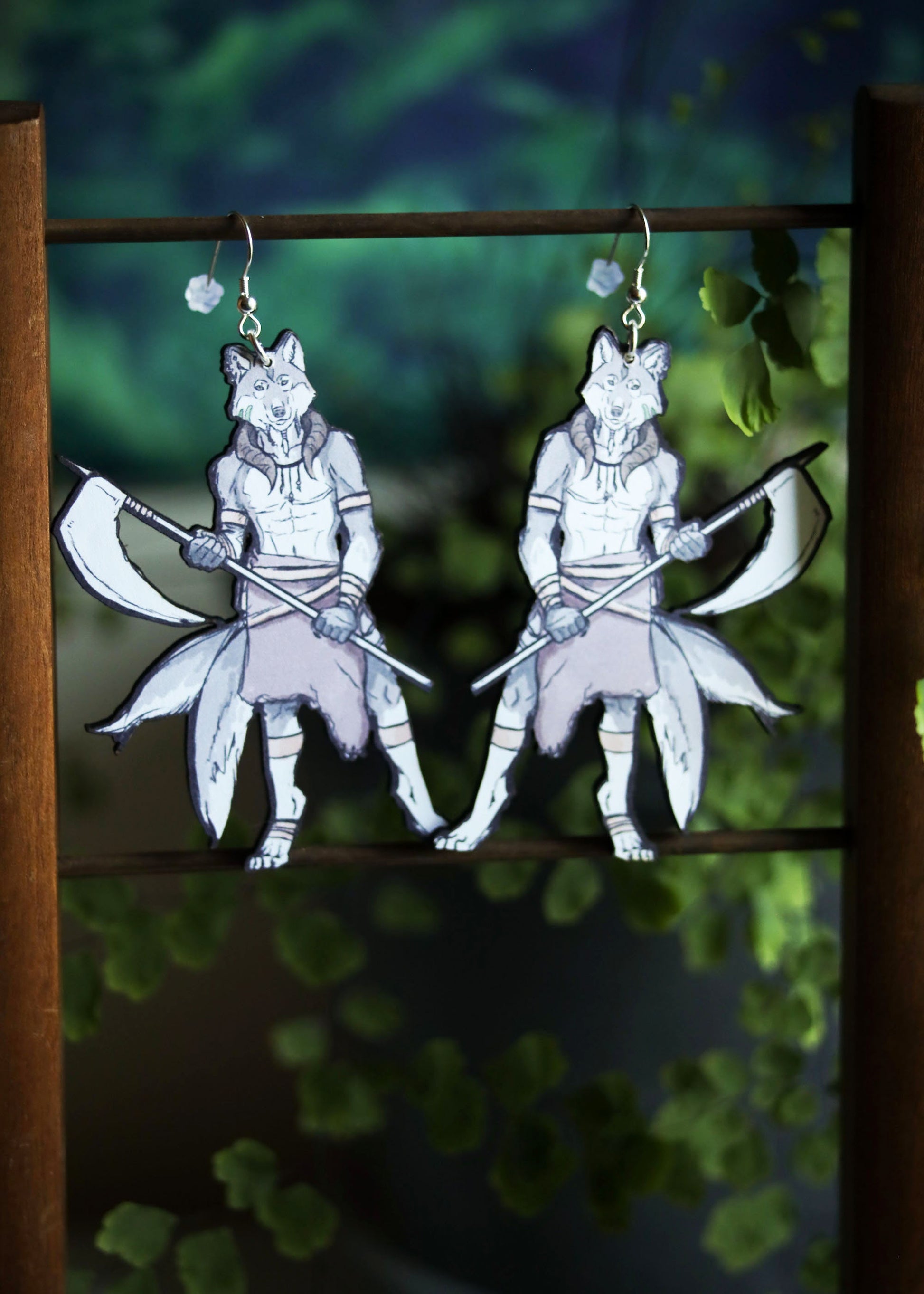 Wolf Reaper Earrings | Fantasy Inspired Warrior Jewelry | Furry Mythical Creature Slayer Fighter | Legendary Wulver Fairycore Goblincore