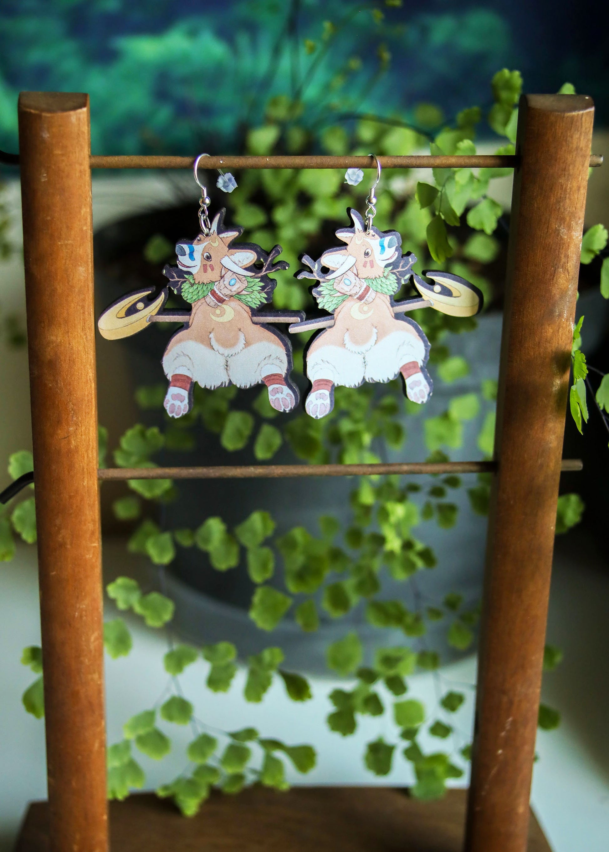Mythical Corgi Druid Earrings | Fantasy Inspired Nerdy Geeky Jewelry | Mystical Hellhounds Dog Griffin Butt | Witchy Beast God Moon Staff