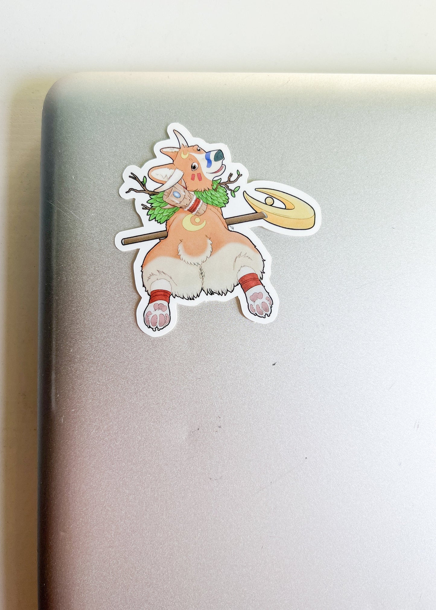 Mythical Corgi Druid Sticker | Fantasy Nerdy Art | Mystical Hellhounds Dog Griffin Butt | Witchy Beast Moon Staff | Waterproof Vinyl Glossy