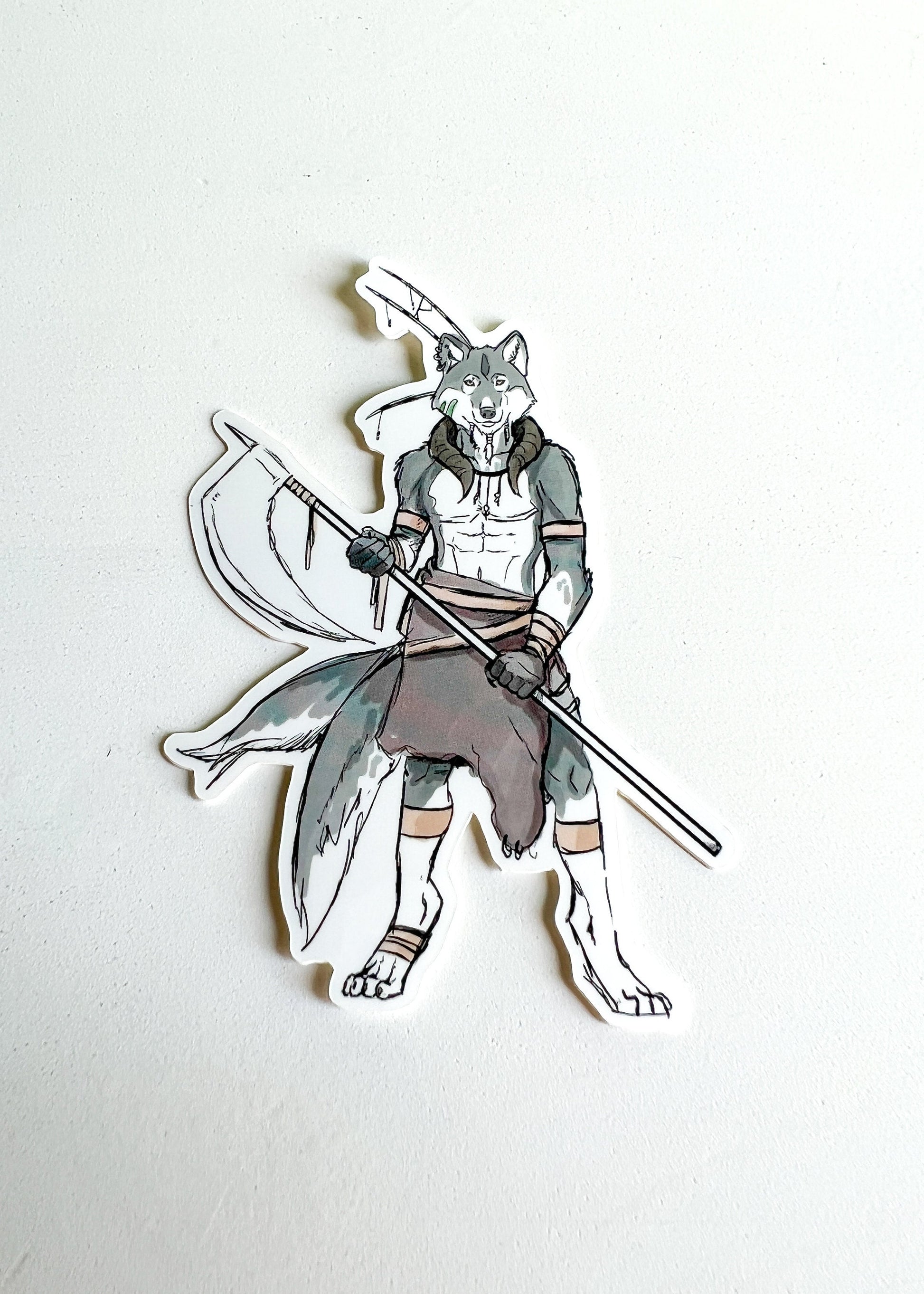 Wolf Reaper Sticker | Fantasy Inspired Warrior Laptop Decal | Furry Mythical Creature Slayer Fighter | Legendary Wulver Fairycore Goblincore
