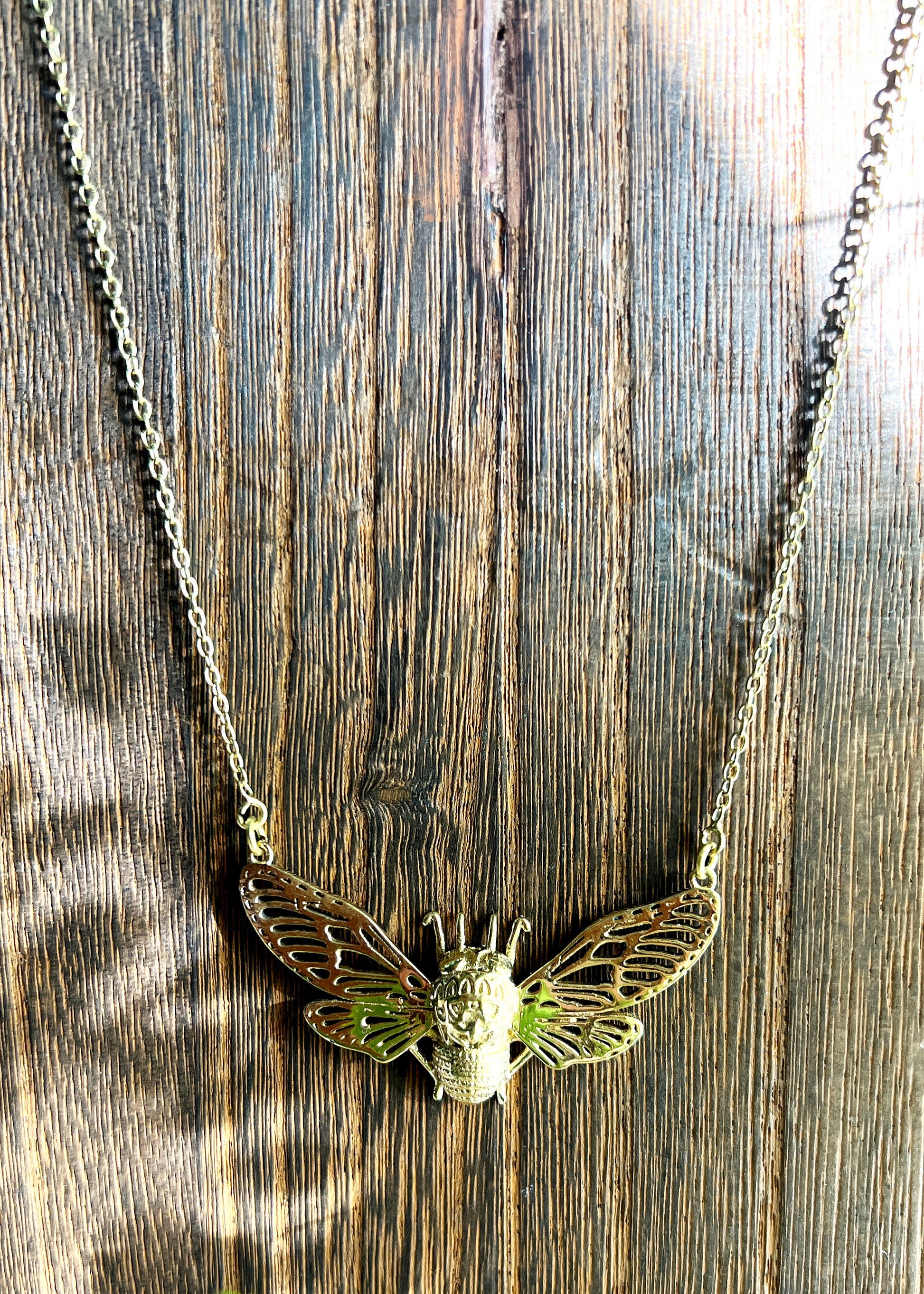 Honey Bee Pendant Necklace | Brass Gold Tone Insect Jewelry | Fairycore Boho Botanical Gifts | Large Charm Bumble Beekeeper Minimalist Chain