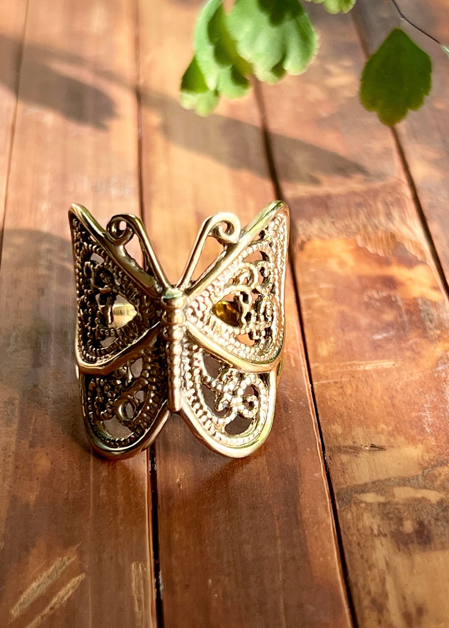 Brass Butterfly Ring | Art Nouveau Ornate Insect Jewelry | Fairycore Whimsical Steampunk Witchy Mystical Boho Statement | Nature Inspired