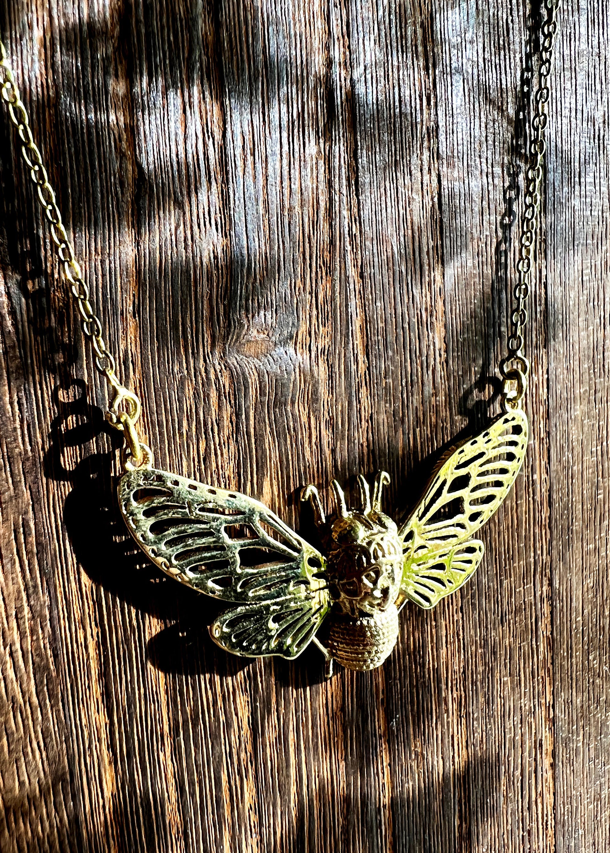 Honey Bee Pendant Necklace | Brass Gold Tone Insect Jewelry | Fairycore Boho Botanical Gifts | Large Charm Bumble Beekeeper Minimalist Chain