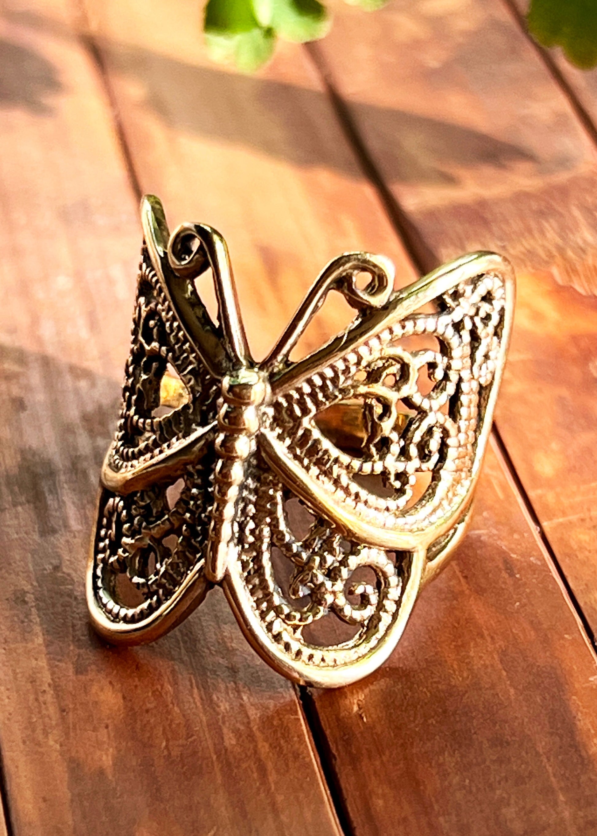 Brass Butterfly Ring | Art Nouveau Ornate Insect Jewelry | Fairycore Whimsical Steampunk Witchy Mystical Boho Statement | Nature Inspired