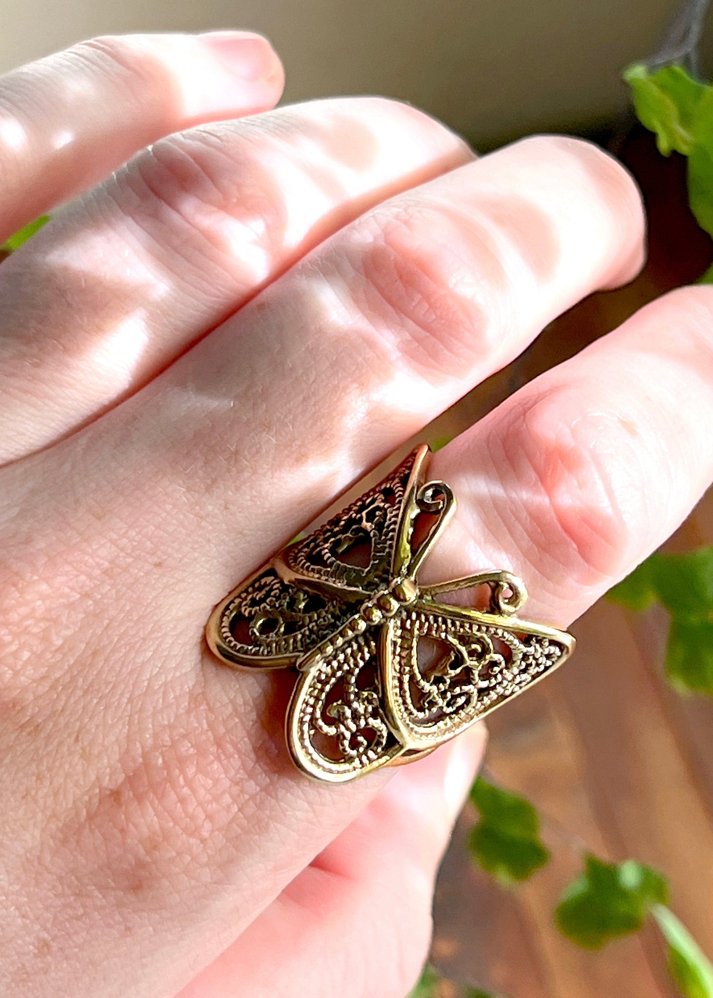 Brass Butterfly Ring | Art Nouveau Ornate Insect Jewelry | Fairycore Whimsical Steampunk Witchy Mystical Boho Statement | Nature Inspired