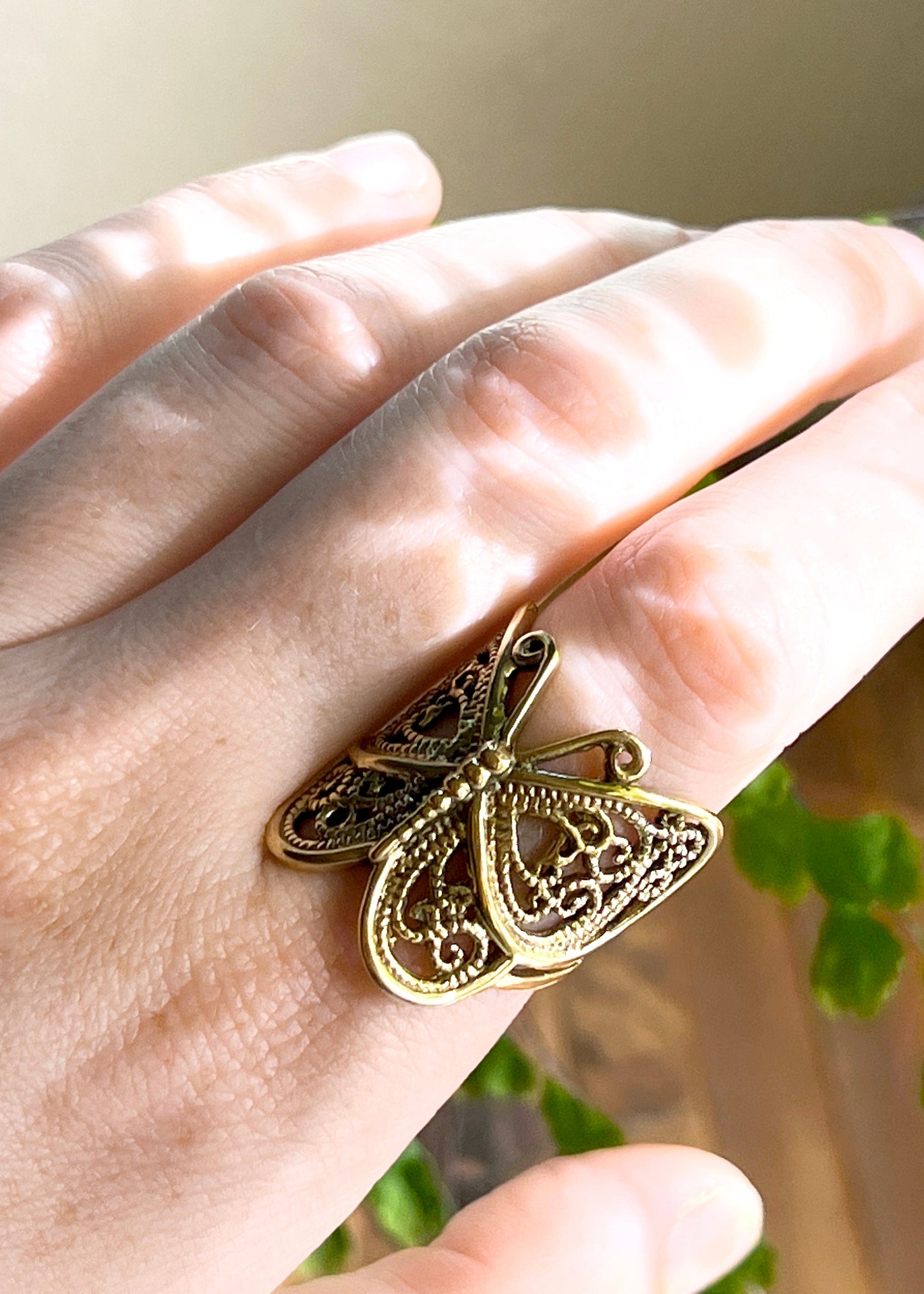 Brass Butterfly Ring | Art Nouveau Ornate Insect Jewelry | Fairycore Whimsical Steampunk Witchy Mystical Boho Statement | Nature Inspired