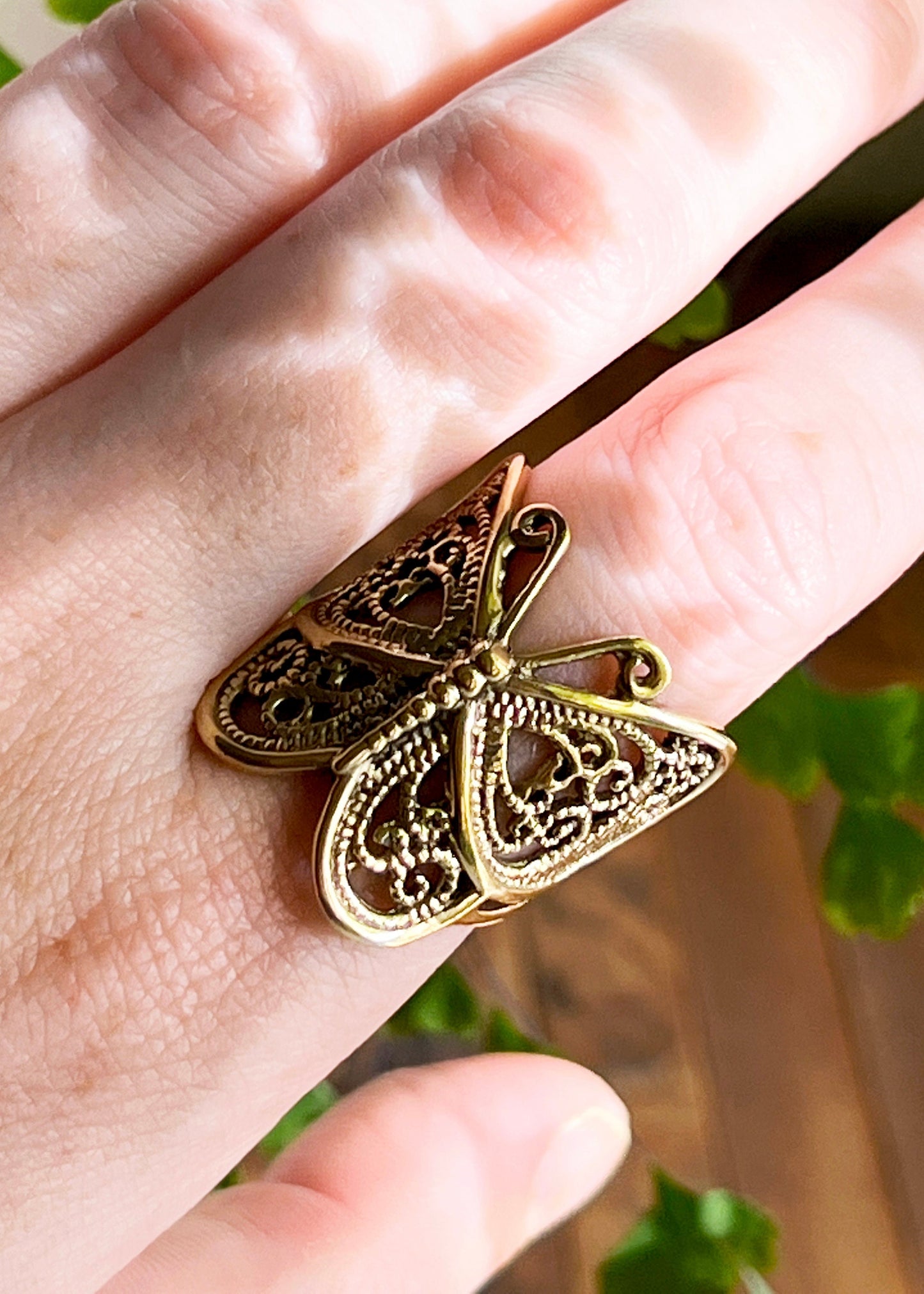 Brass Butterfly Ring | Art Nouveau Ornate Insect Jewelry | Fairycore Whimsical Steampunk Witchy Mystical Boho Statement | Nature Inspired