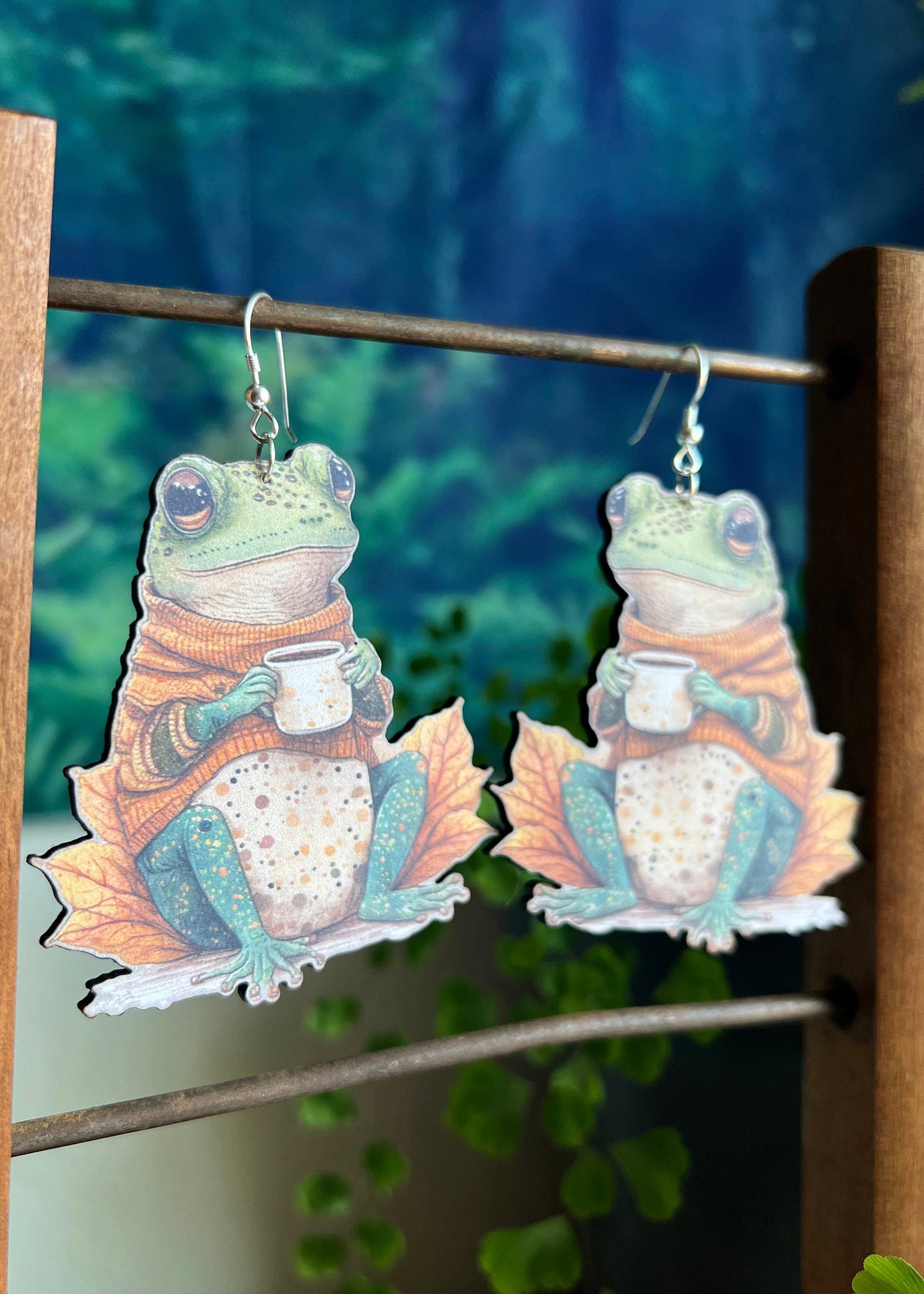 Cozy Toad Earrings | Whimsical Frog Jewelry | Cottagecore Goblincore Fairy Dangles | Tea Coffee Party Accessories | Nature Inspired Gifts
