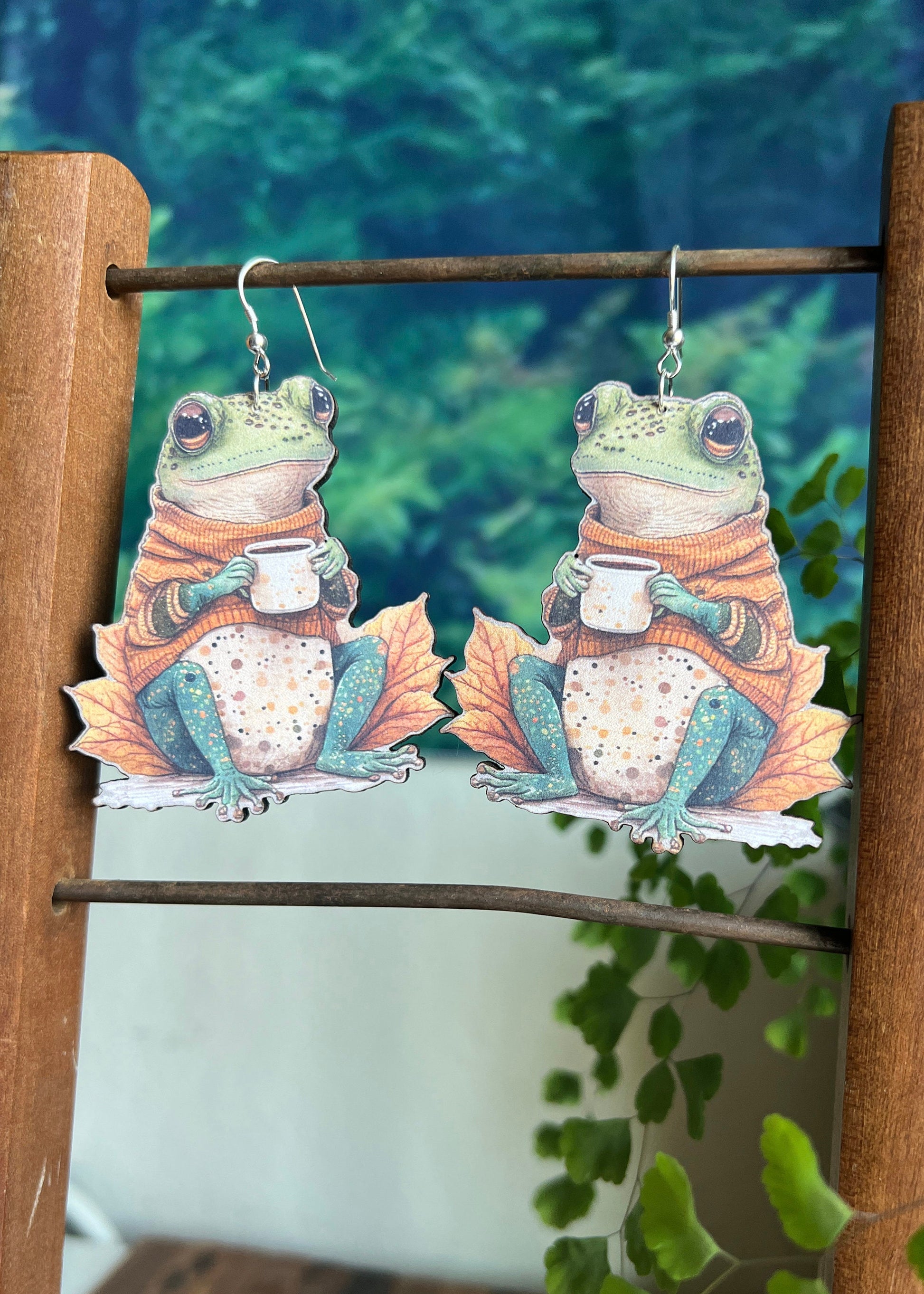 Cozy Toad Earrings | Whimsical Frog Jewelry | Cottagecore Goblincore Fairy Dangles | Tea Coffee Party Accessories | Nature Inspired Gifts