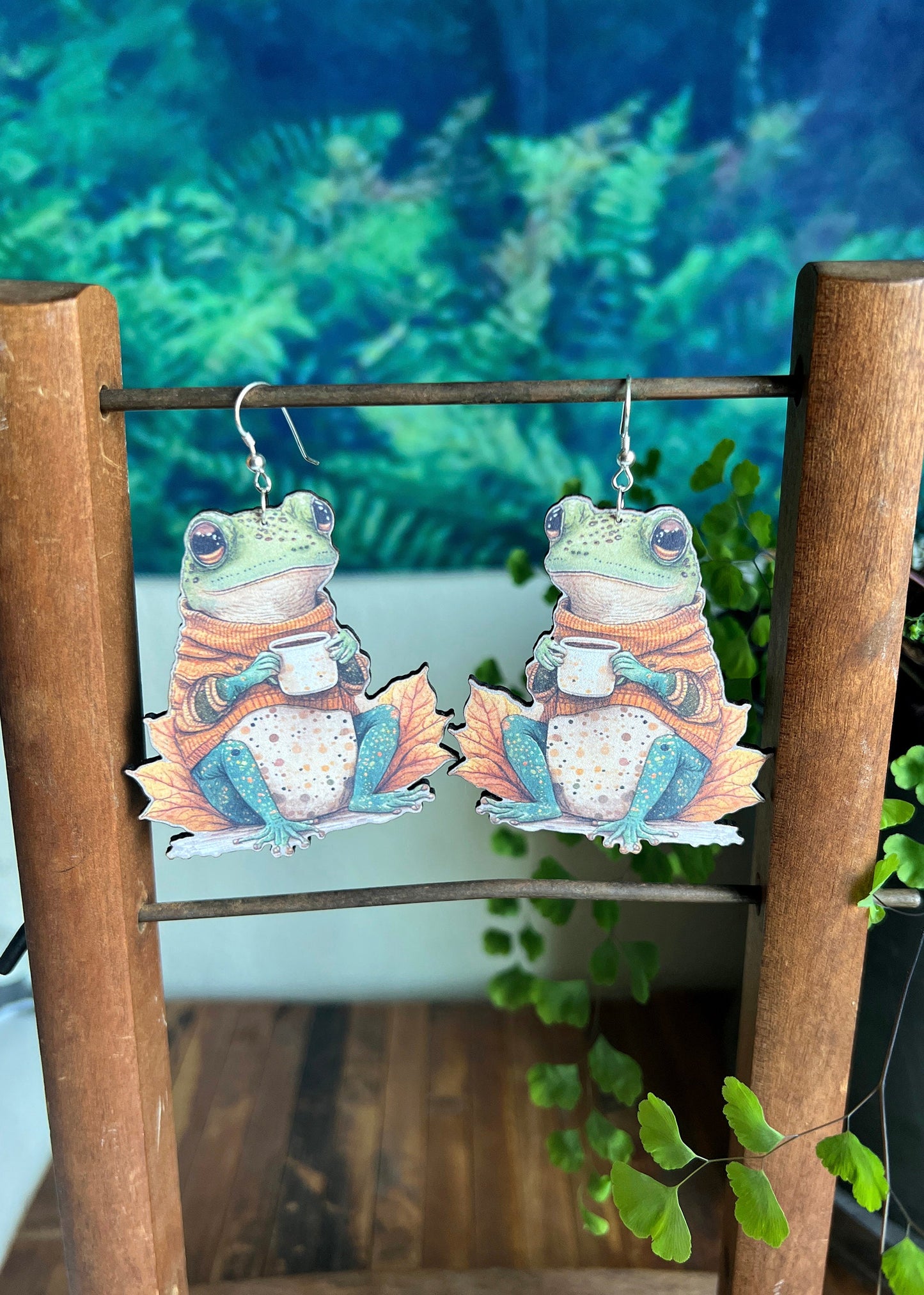Cozy Toad Earrings | Whimsical Frog Jewelry | Cottagecore Goblincore Fairy Dangles | Tea Coffee Party Accessories | Nature Inspired Gifts