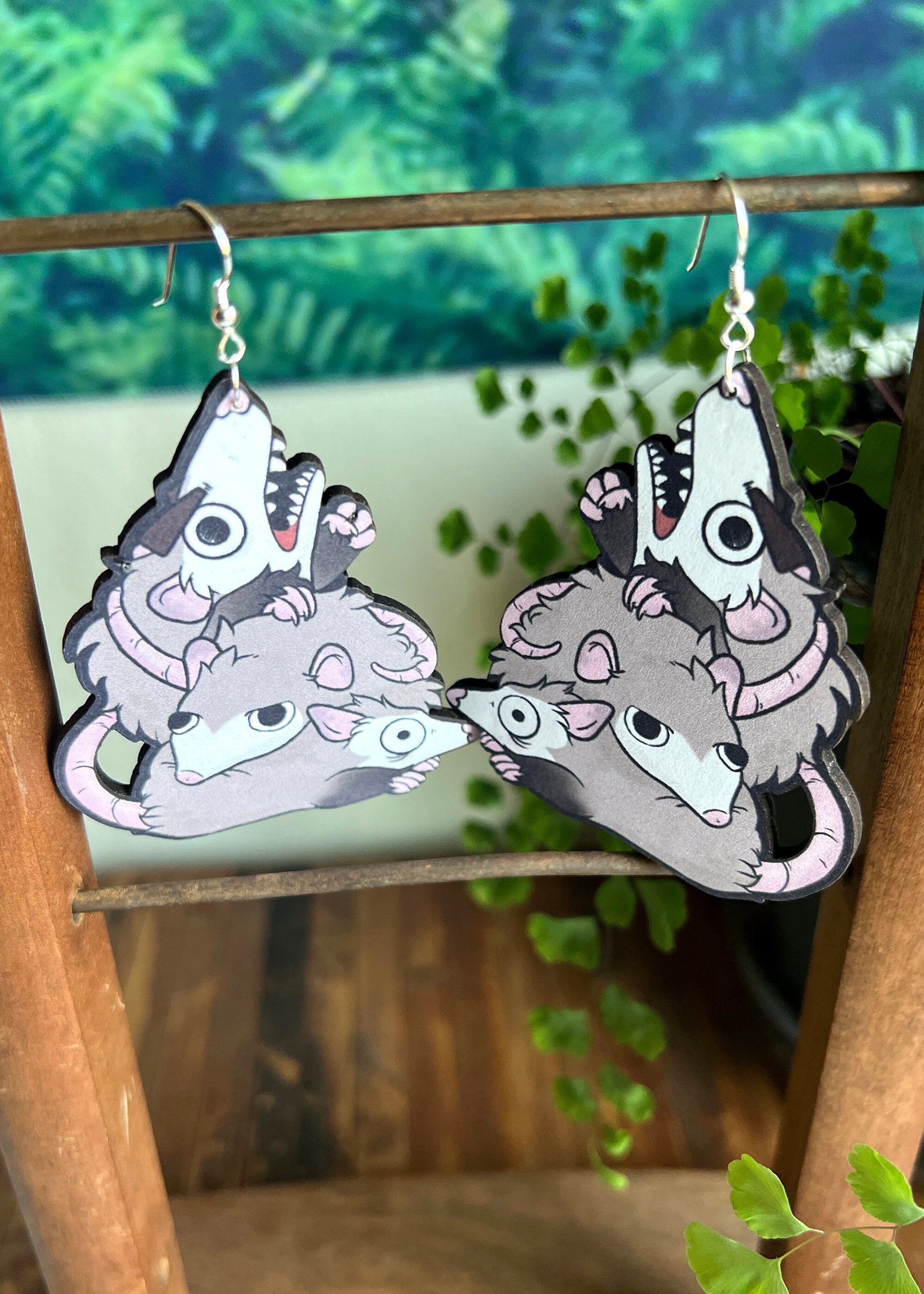 Opossum Pile Earrings | Quirky Silly Possum Art Jewelry | Unique Whimsical Animal Lover Gift | Woodland Wildlife Goblincore Dangles