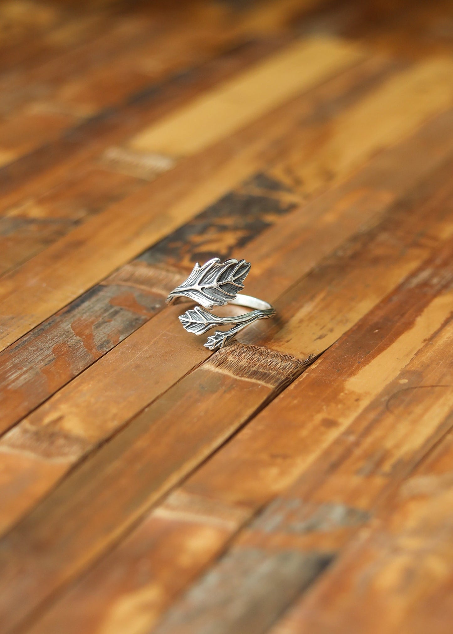 Adjustable Leaf Ring | Sterling Silver Branch Nature Jewelry | Elven Whimsical Fantasy Spiral Band | Fairy Statement Bridesmaids Oak Twig