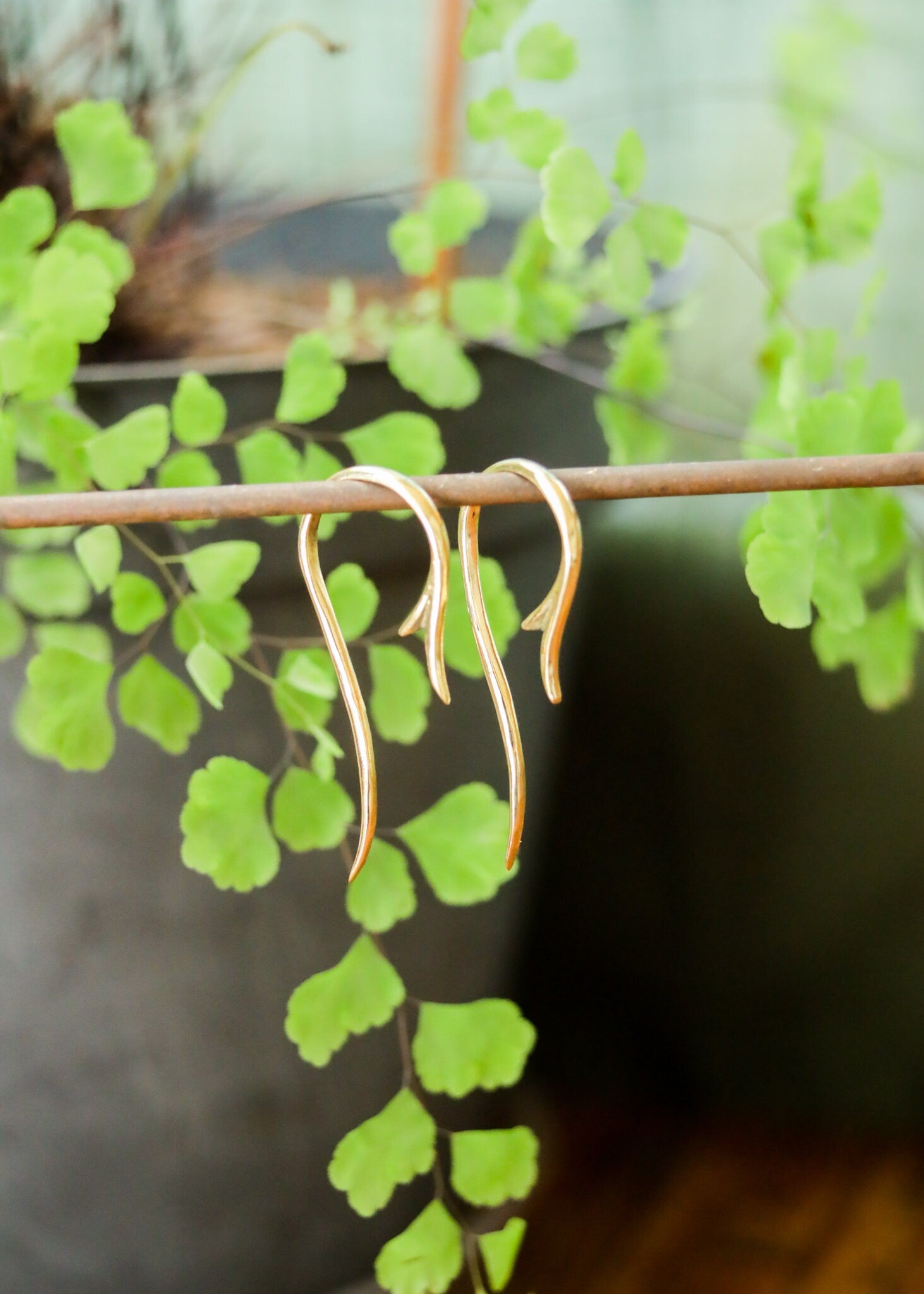 Brass Floral Spiral Earrings | Geometric Threader Point Jewelry | Elven Fairycore Whimsical Festival Tribal | Boho Gold Tone Delicate Hoops
