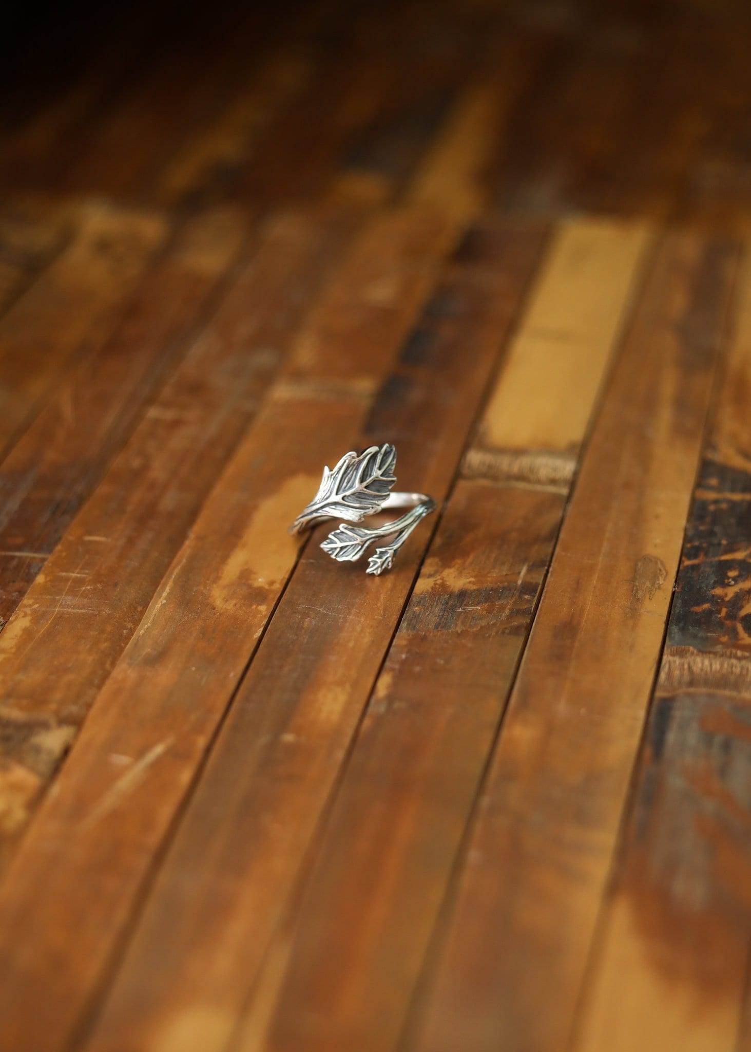 Adjustable Leaf Ring | Sterling Silver Branch Nature Jewelry | Elven Whimsical Fantasy Spiral Band | Fairy Statement Bridesmaids Oak Twig