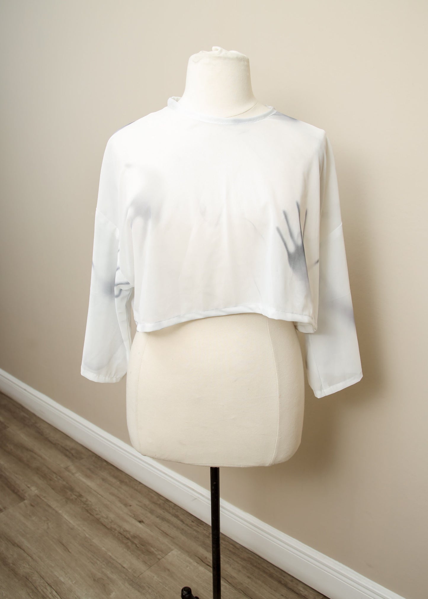Halloween Crop Top | Ghost Hands Long Sleeve Pullover | Sheer Mesh Cropped Blouse | Spooky Haunted Gothic Horror Shirt | Lightweight Tee