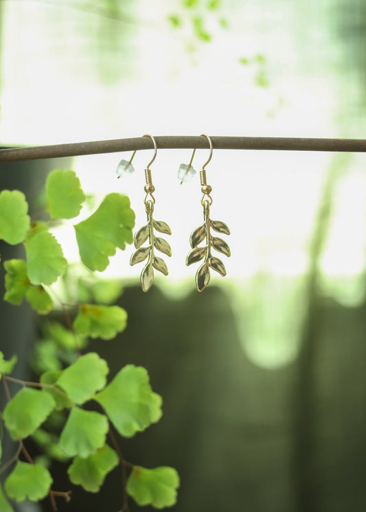 Brass Leaf Charm | Gold Tone Vine Earrings | Delicate Lightweight Nature Inspired Dangles | Boho Fairycore Cottagecore Goblincore Jewelry