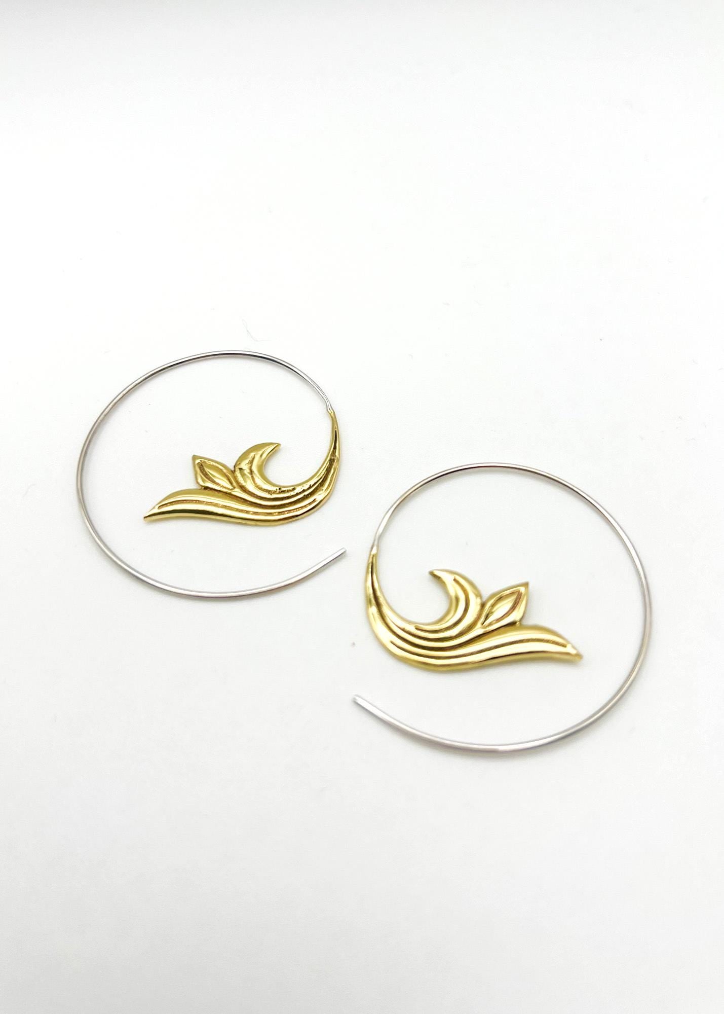 Brass Floral Spiral Hoop Earrings