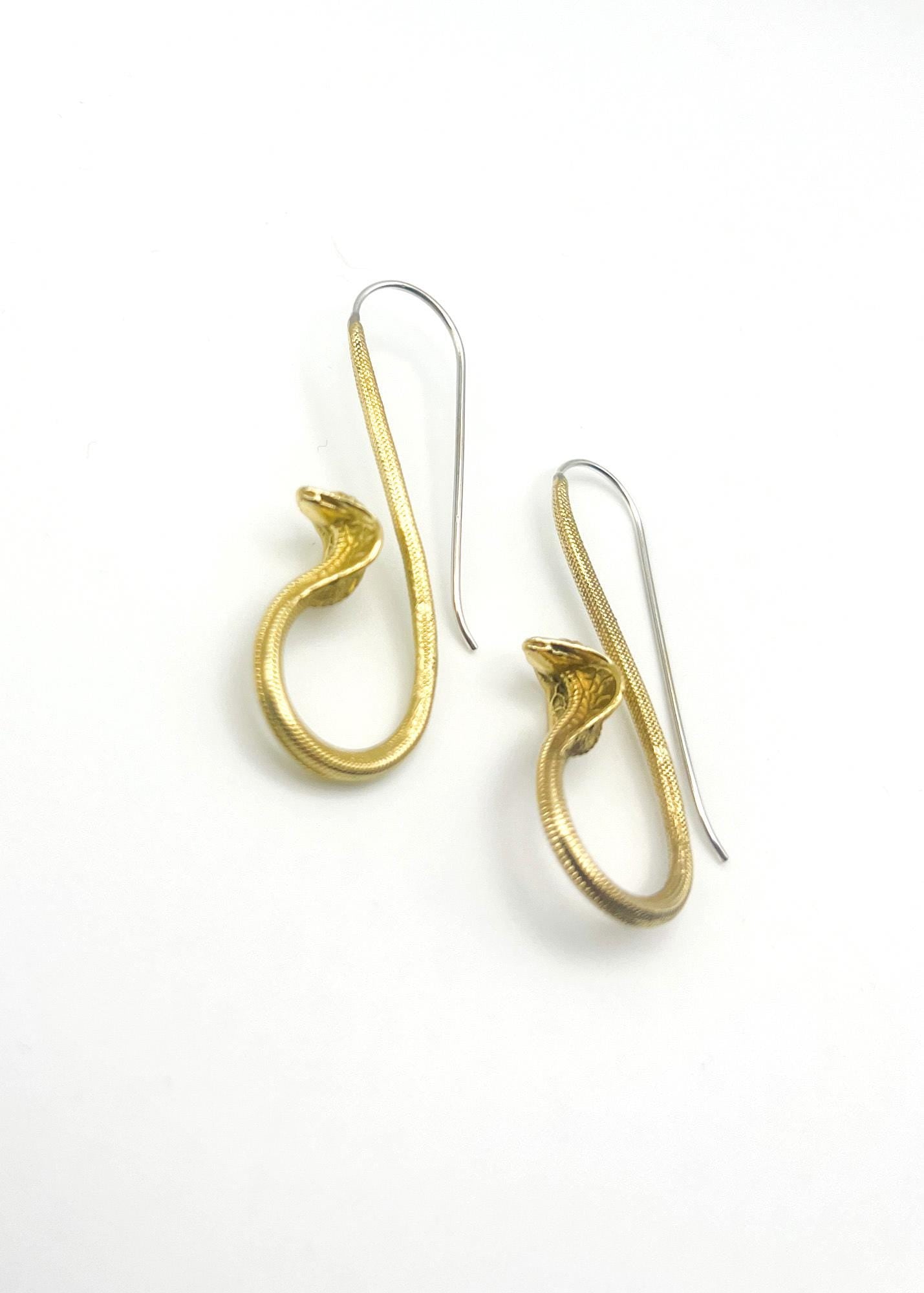 Brass Cobra Snake Earrings