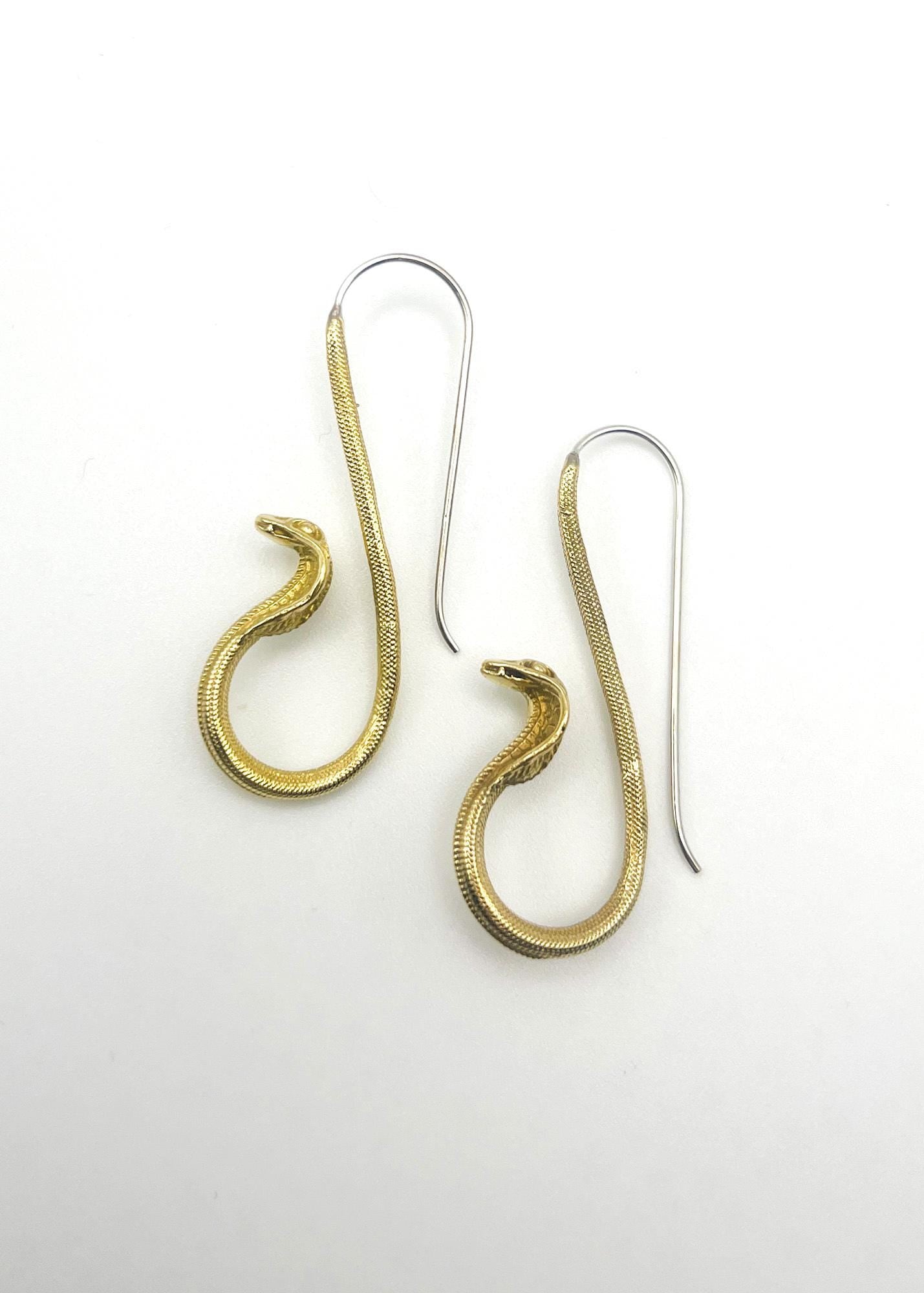 Brass Cobra Snake Earrings
