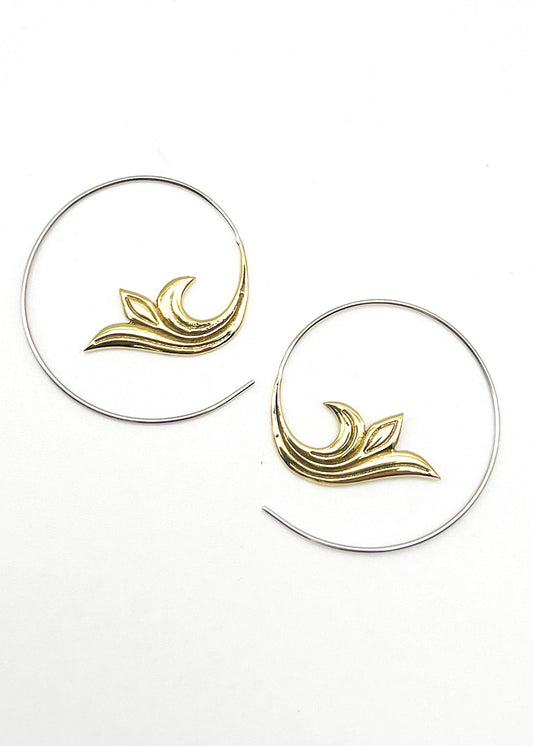 Brass Floral Spiral Hoop Earrings
