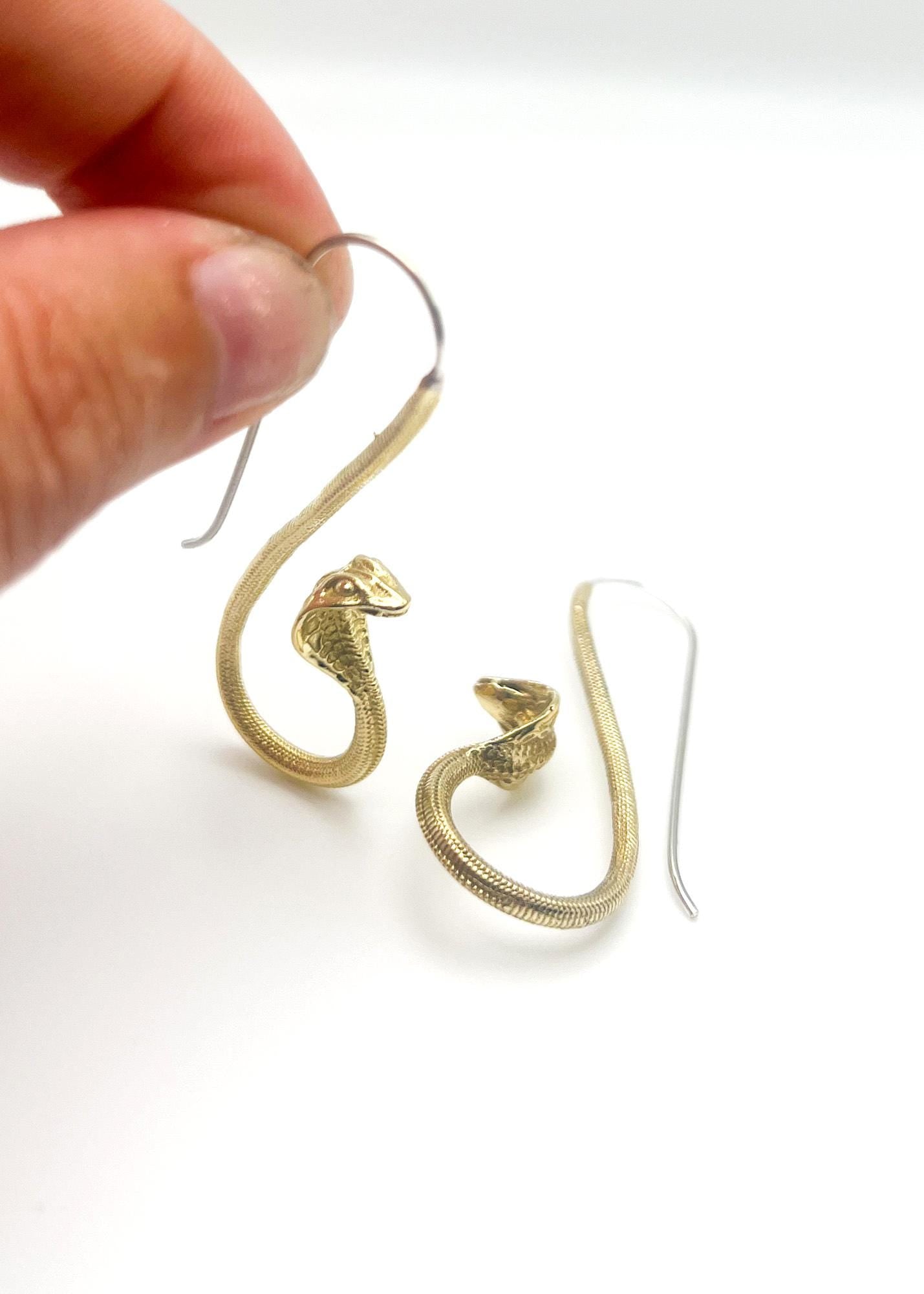 Brass Cobra Snake Earrings