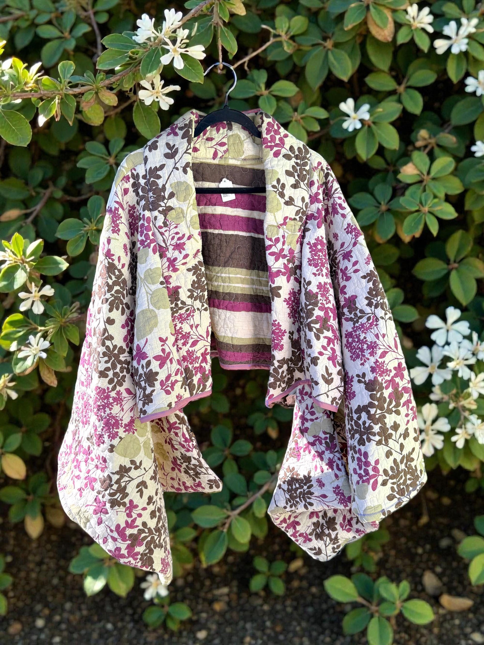 Kimono Quilt Jacket | Floral Quilted Blanket Crop Top | Purple Lavender Outerwear | Handmade Repurposed Upcycled | Kawaii Anime Inspired