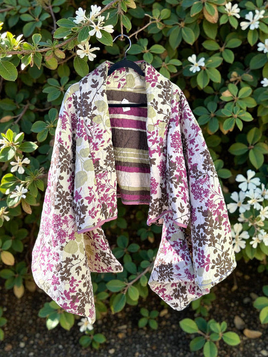 Kimono Quilt Jacket | Floral Quilted Blanket Crop Top | Purple Lavender Outerwear | Handmade Repurposed Upcycled | Kawaii Anime Inspired