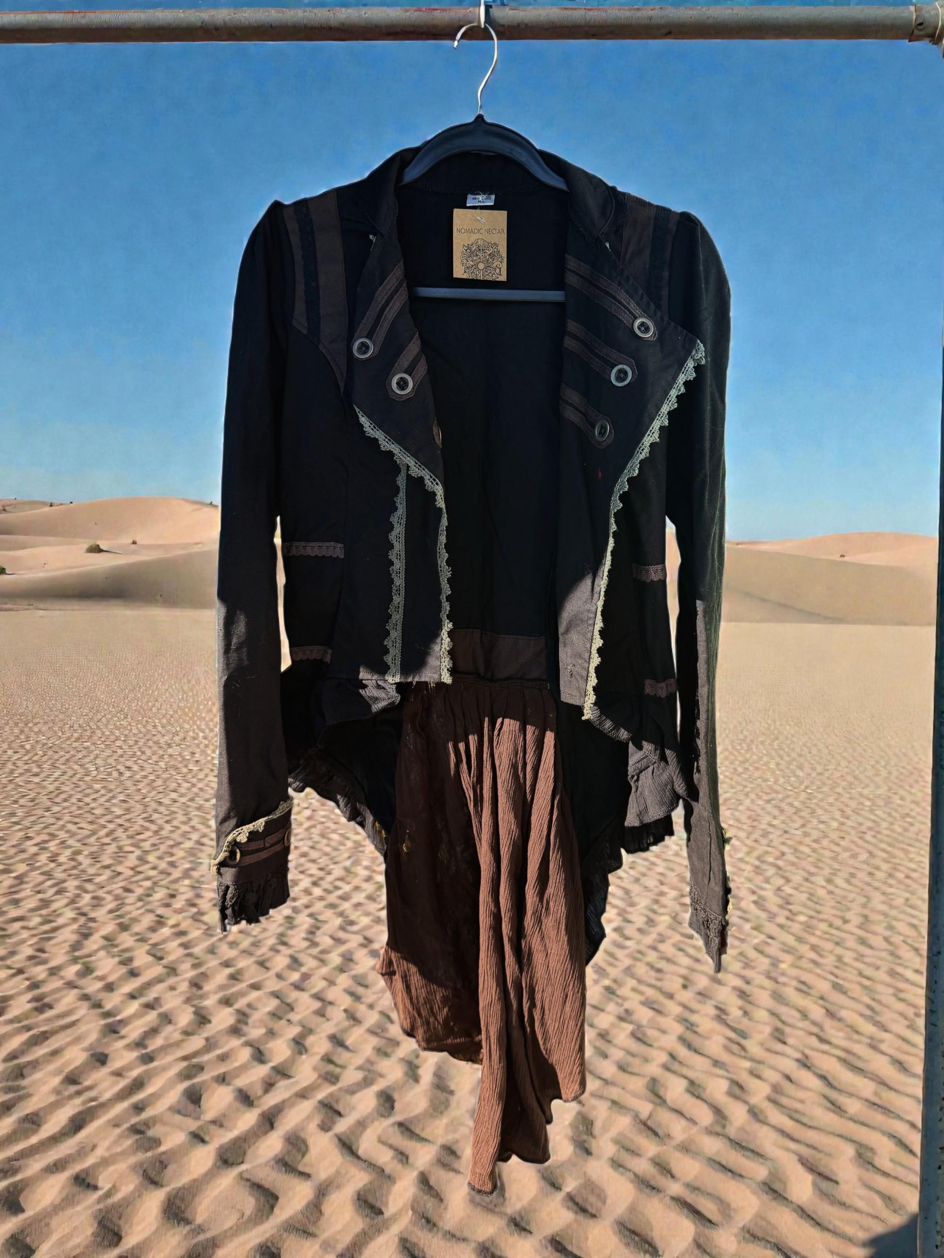 Pirate Steampunk Coat | Burning Man Cyberpunk Renaissance Waistcoat | Brown Black Wasteland Outerwear | Anime Cosplay Costume LARP