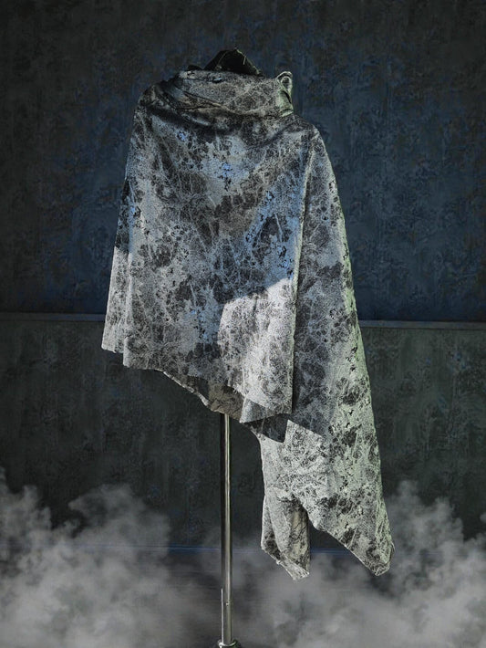Moon Shoulder Cape | Silver Metallic Cyberpunk Futuristic Cloak | Hooded Cowl Apocalyptic Capelet | Asymmetrical Cyberpunk Sleeveless Top