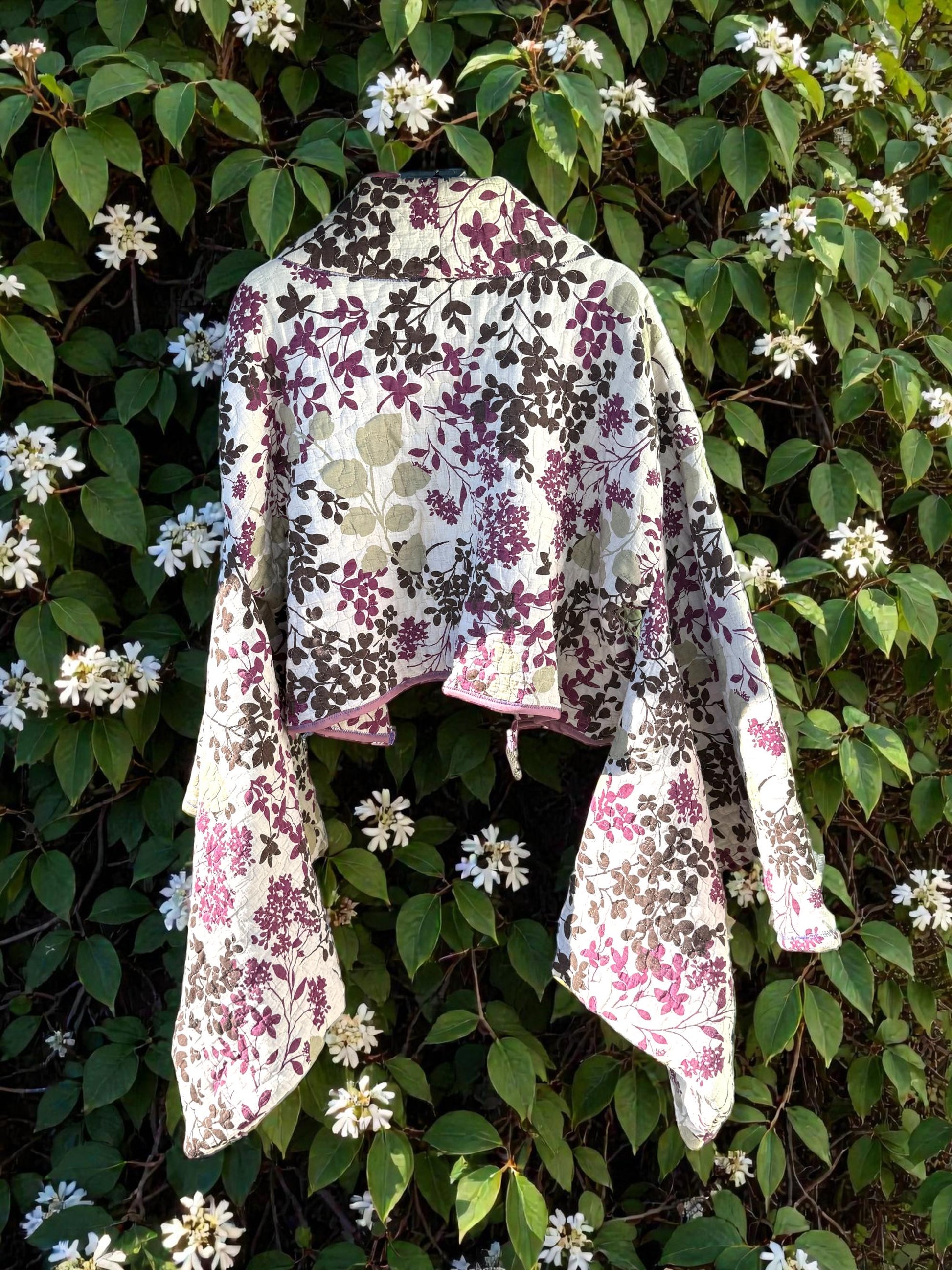 Kimono Quilt Jacket | Floral Quilted Blanket Crop Top | Purple Lavender Outerwear | Handmade Repurposed Upcycled | Kawaii Anime Inspired