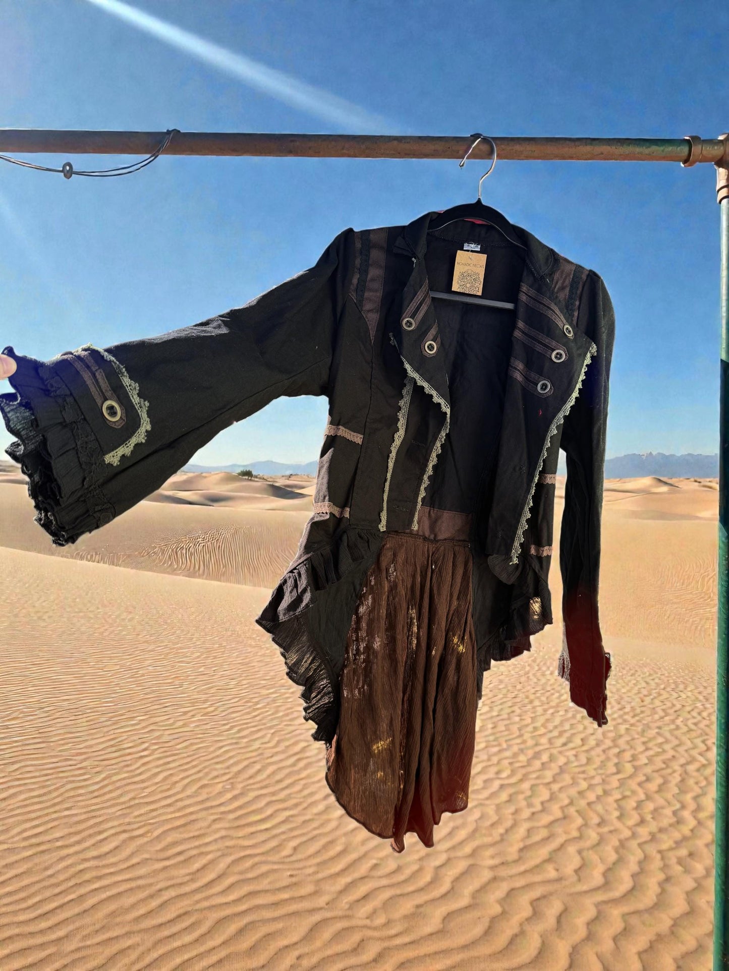Pirate Steampunk Coat | Burning Man Cyberpunk Renaissance Waistcoat | Brown Black Wasteland Outerwear | Anime Cosplay Costume LARP