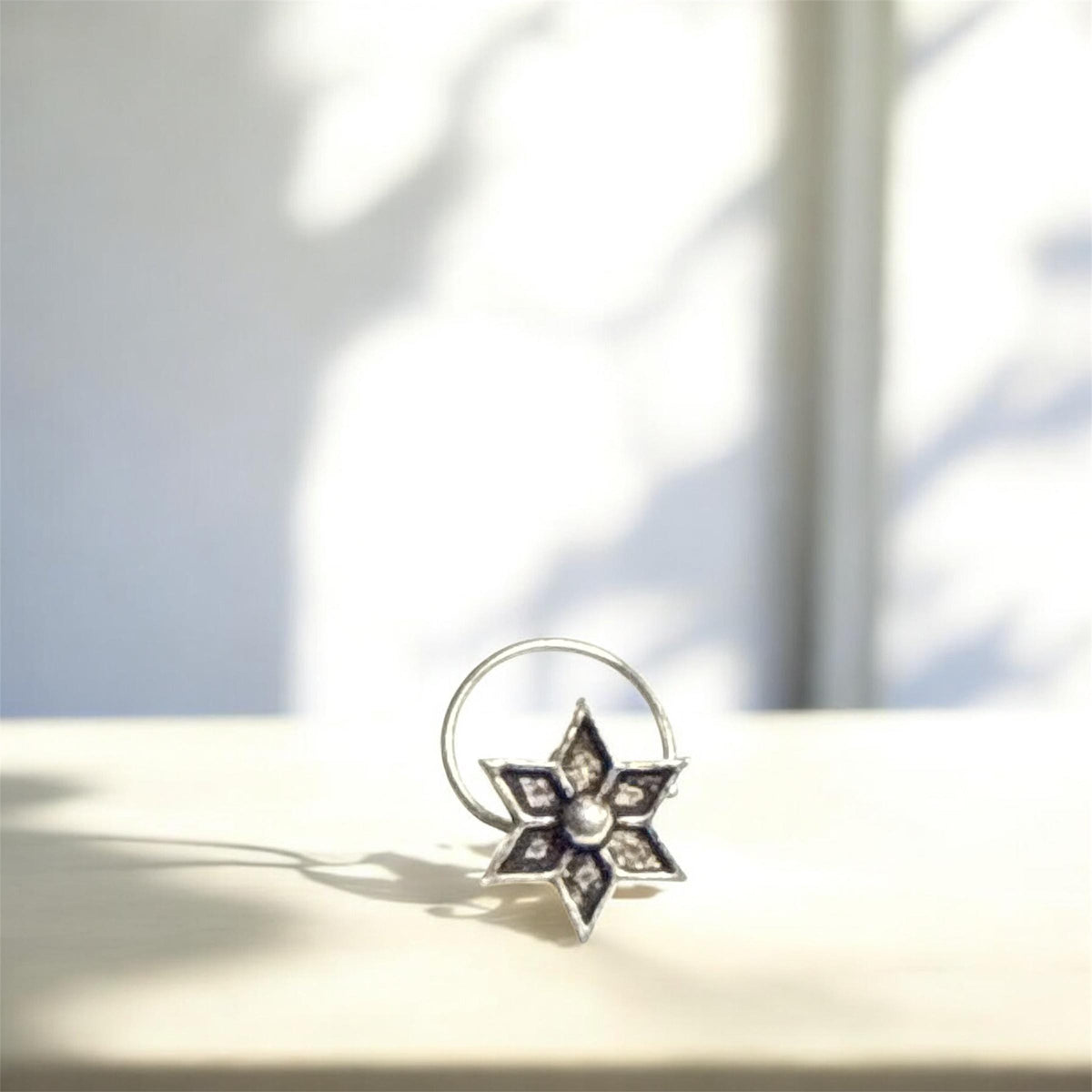 Silver Star Nose Stud | Sterling Silver Floral Piercing | Elven Mythical Witchy Jewelry | Whimsical Fairycore Cottagecore Body Jewelry