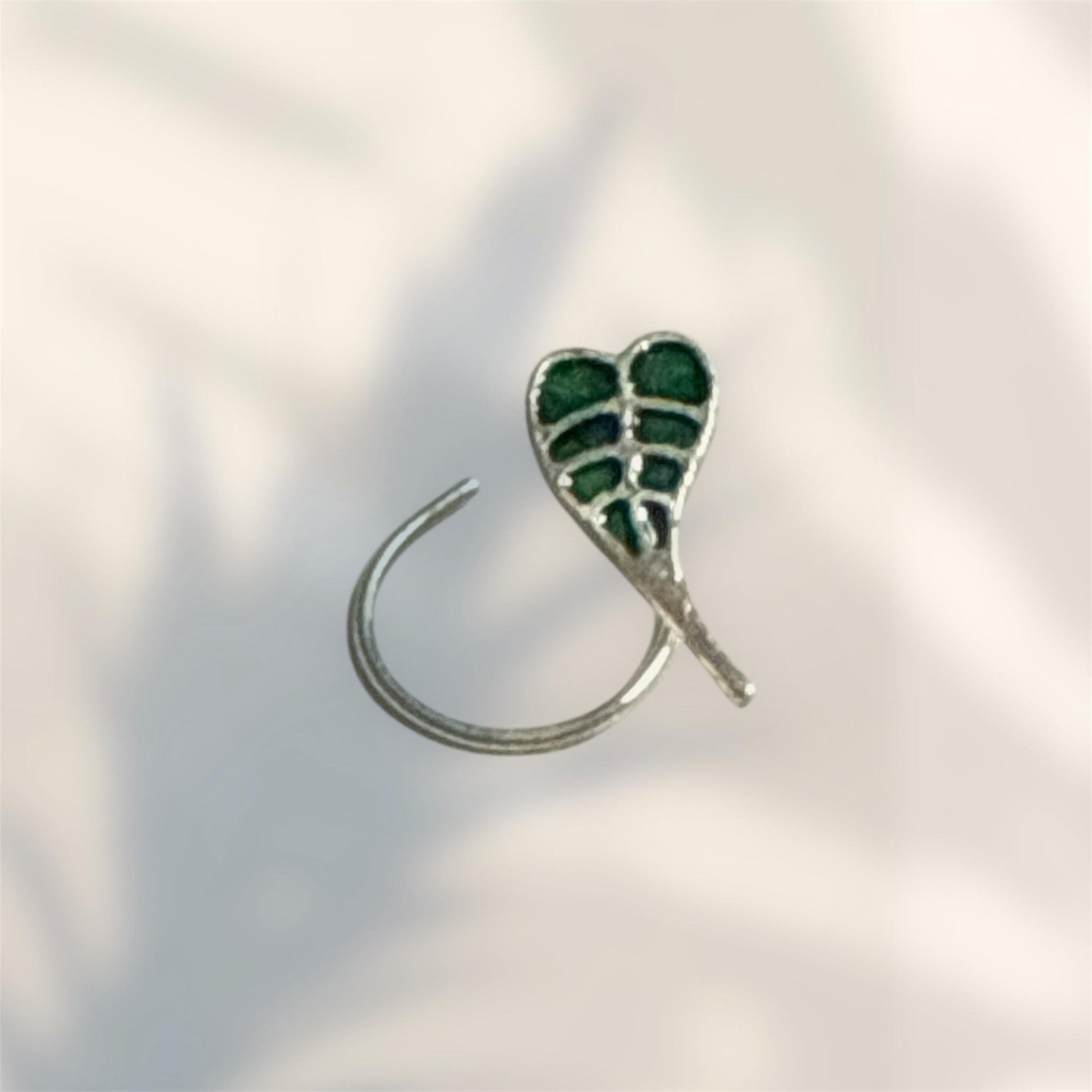 Silver Green Leaf Nose Stud | Sterling Silver Nature Piercing | Elven Mythical Witchy Jewelry | Ivy Fairycore Cottagecore Body Jewelry