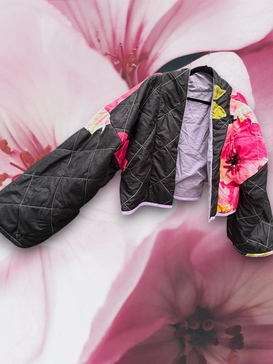 Kimono Quilt Jacket | Floral Quilted Blanket Crop Top | Purple Lavender Outerwear | Handmade Repurposed Upcycled | Kawaii Anime Inspired