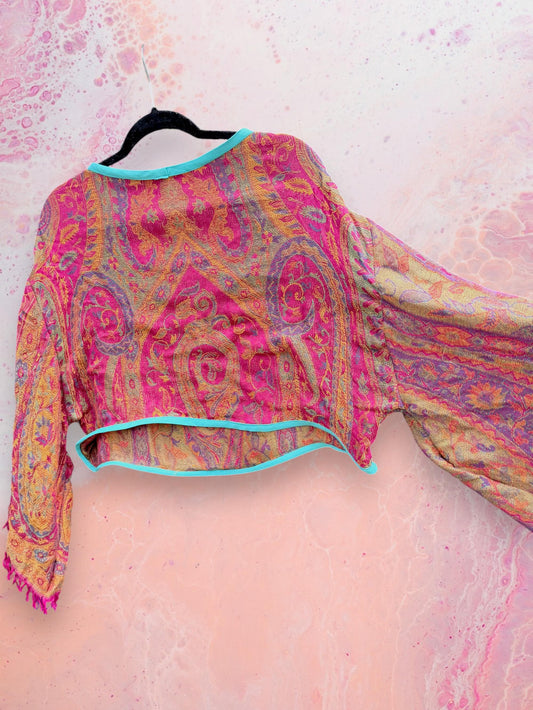 Pashmina Top | Cottagecore Long Sleeve Pullover | Upcycled Cropped Blouse | Fairycore Kawaii Festivalwear | Sexy Spring Summer