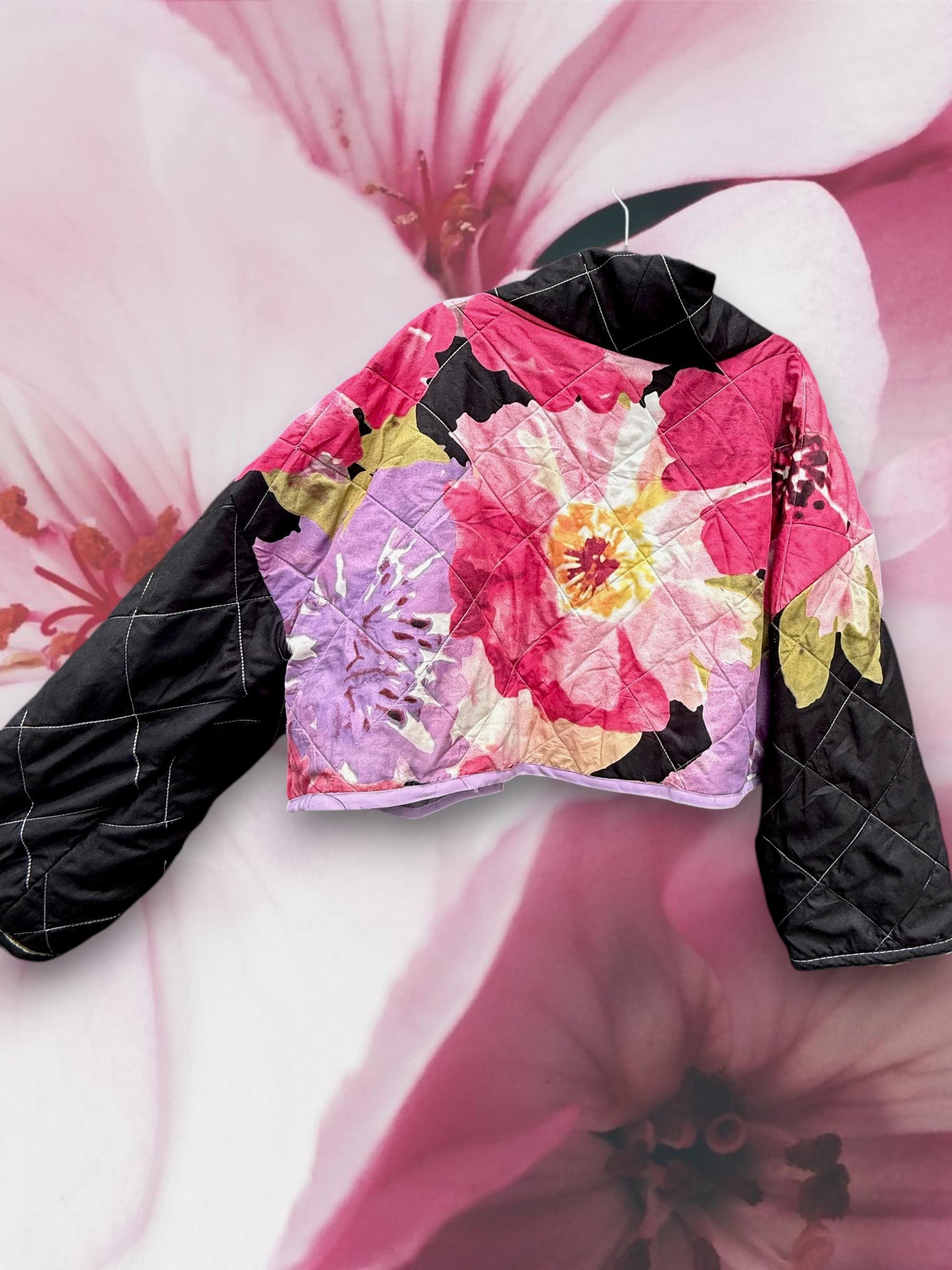 Kimono Quilt Jacket | Floral Quilted Blanket Crop Top | Purple Lavender Outerwear | Handmade Repurposed Upcycled | Kawaii Anime Inspired