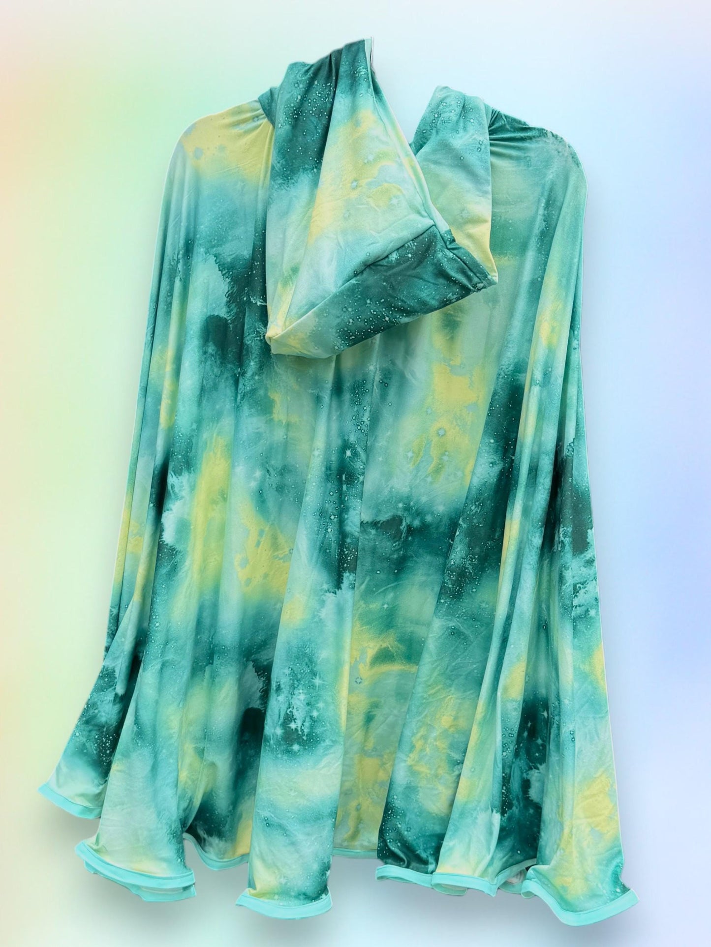 Astrology Hooded Capelet | Whimsical Fantasy Wizard Witch Cape | Green Celestial Long 3/4 Length Outerwear | Mystical Magical Medieval Cloak