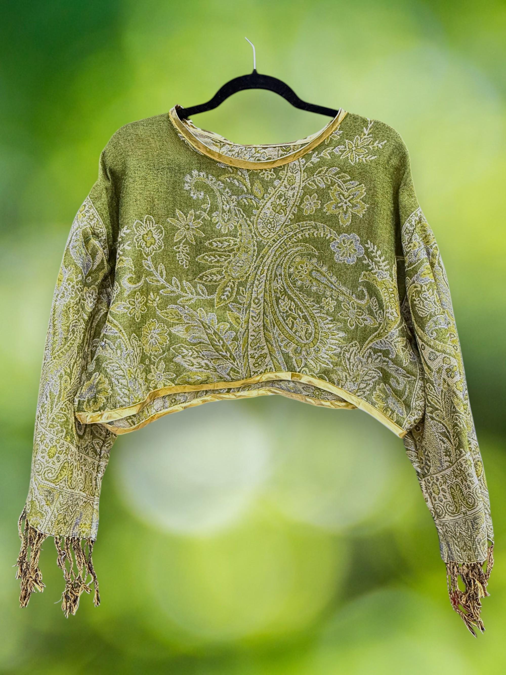 Pashmina Top | Cottagecore Long Sleeve Pullover | Upcycled Cropped Blouse | Fairycore Kawaii Festivalwear | Sexy Spring Summer