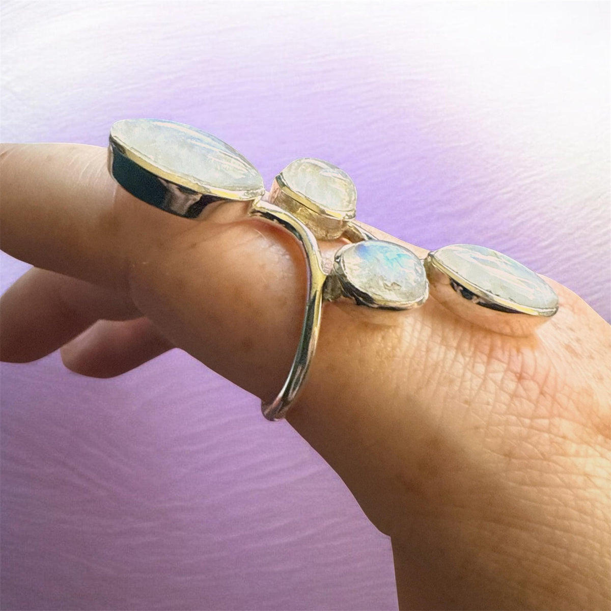 Rainbow Moonstone Ring | Sterling Silver Cabochon Gemstone Jewelry | Mystical Crystal Witchy