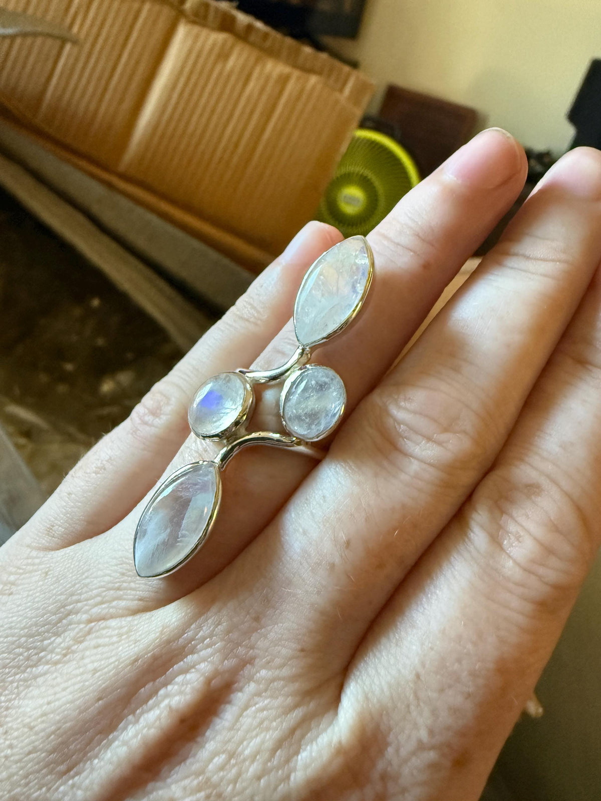 Rainbow Moonstone Ring | Sterling Silver Cabochon Gemstone Jewelry | Mystical Crystal Witchy