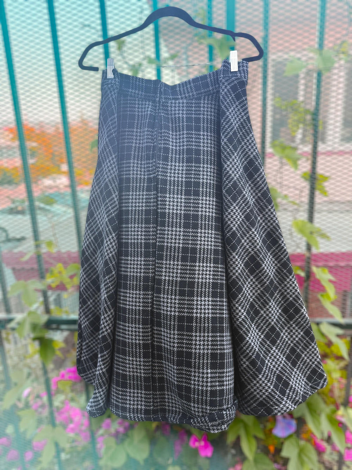 Black & Grey Flannel Midi Skirt