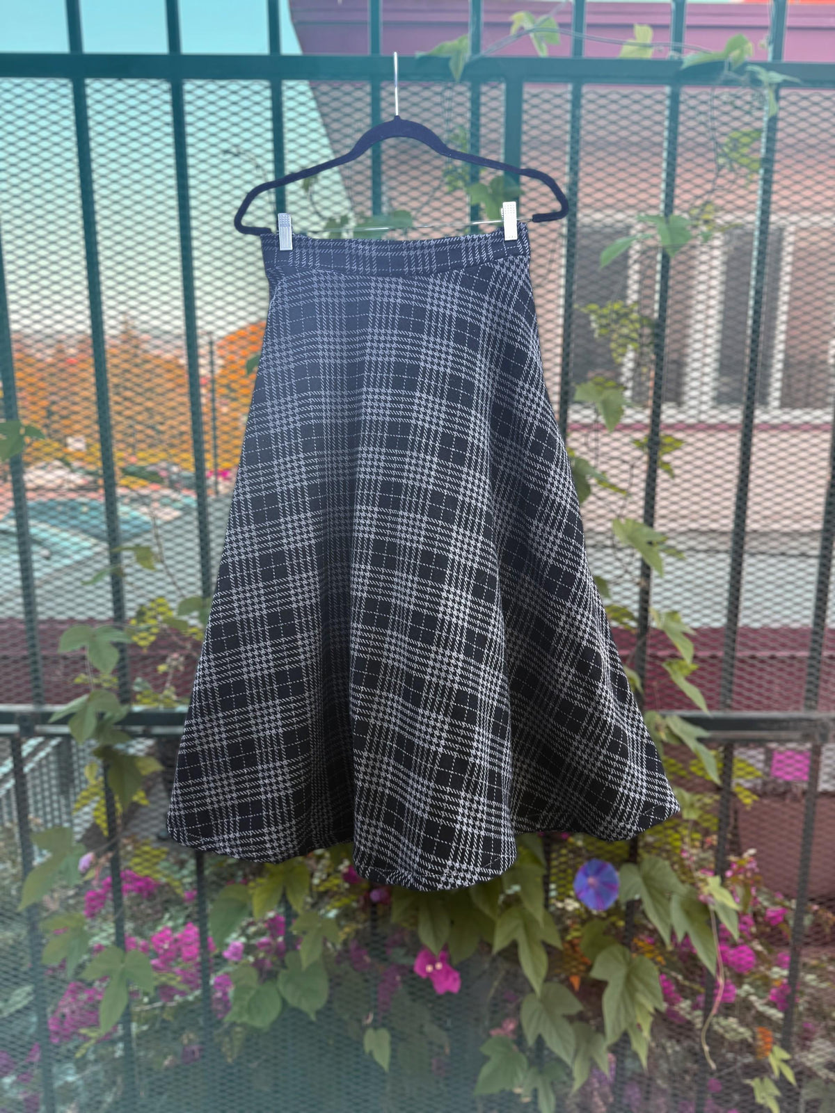 Black & Grey Flannel Midi Skirt
