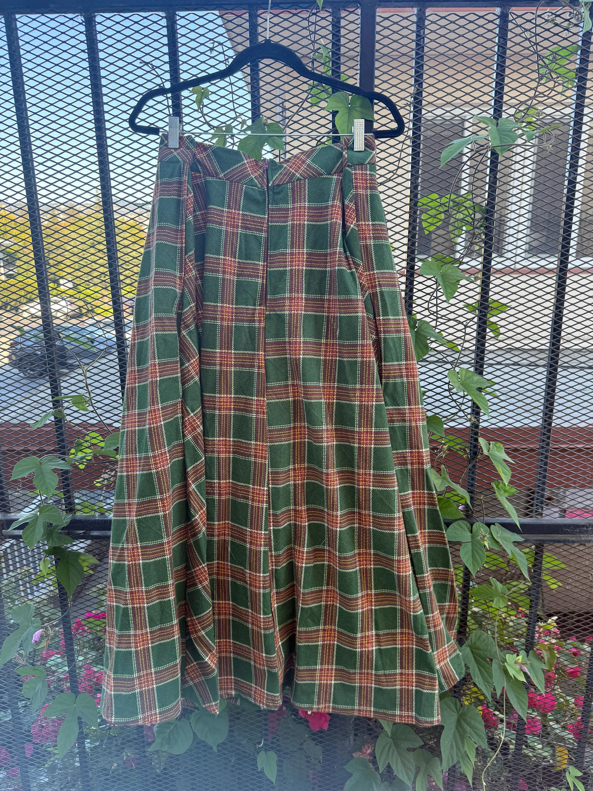 Green Fall Tone Flannel Midi Skirt