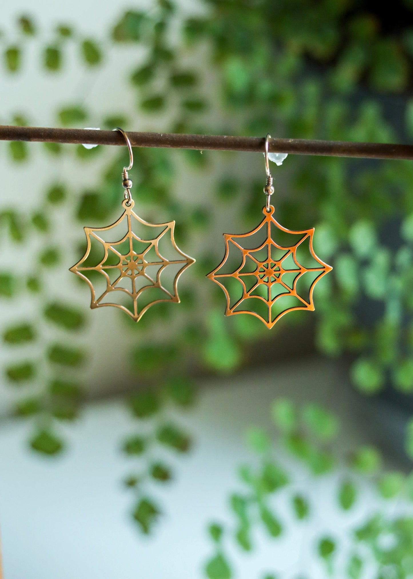 Spiderweb Earrings | Cobweb Halloween Spooky Dangles | Witch Goth Creepy Alternative Jewelry | Stainless Steel Nickel Free Brass Gold Tone