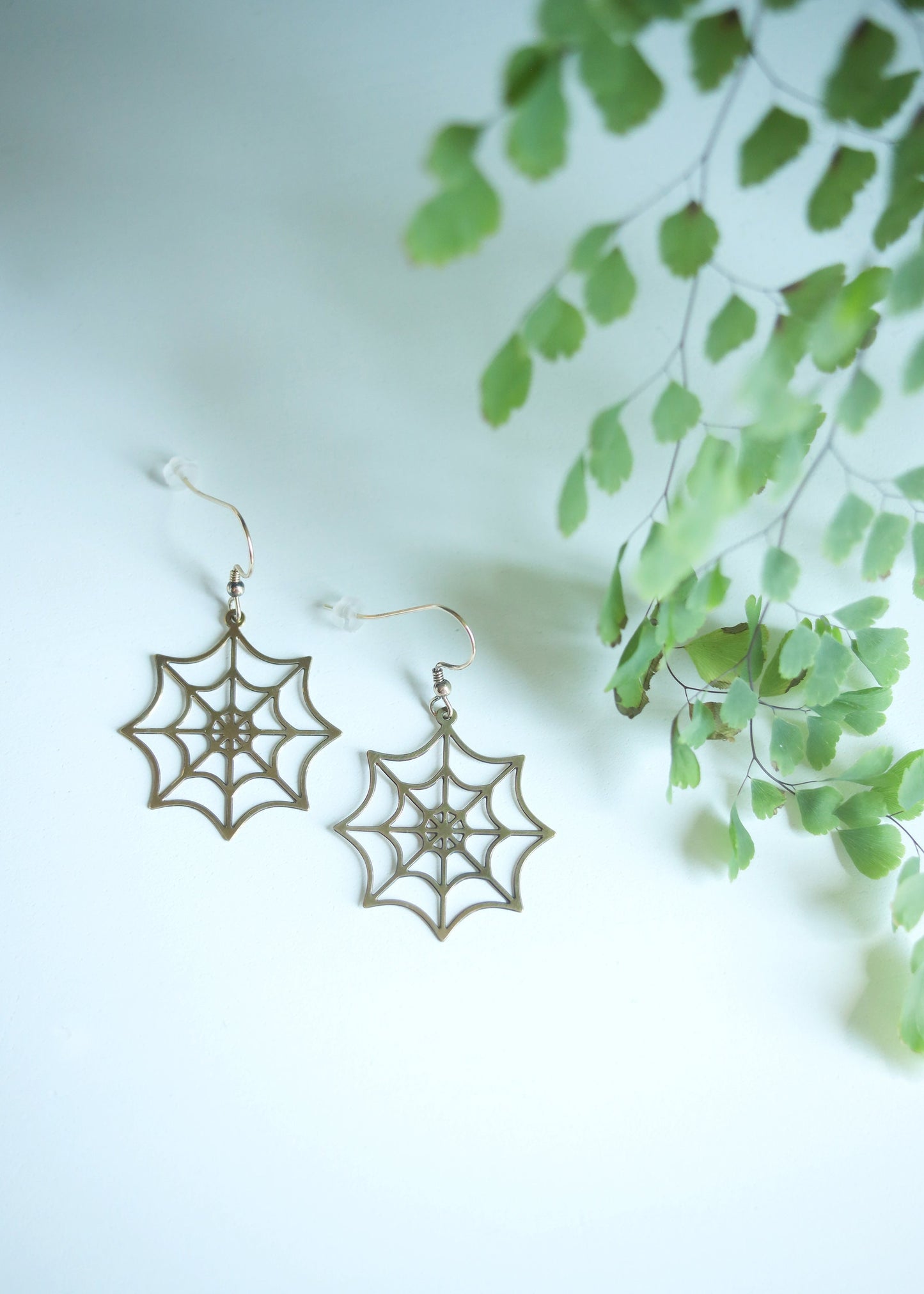 Spiderweb Earrings | Cobweb Halloween Spooky Dangles | Witch Goth Creepy Alternative Jewelry | Stainless Steel Nickel Free Brass Gold Tone