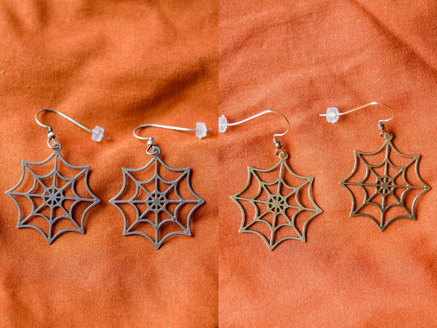Spiderweb Earrings | Cobweb Halloween Spooky Dangles | Witch Goth Creepy Alternative Jewelry | Stainless Steel Nickel Free Brass Gold Tone